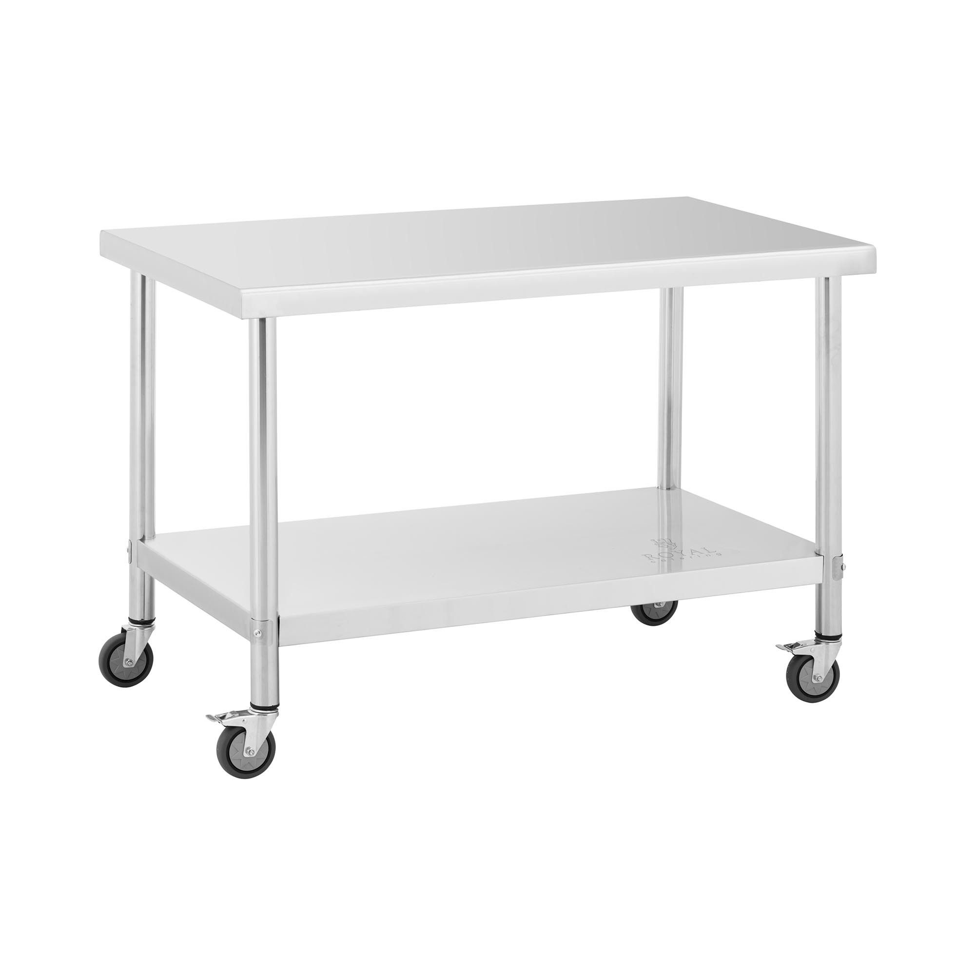 Royal Catering Arbeitstisch 70 x 120 cm Rollbarer Edelstahltisch Gastrotisch Edelstahl 158 kg, verschiedene Größen
