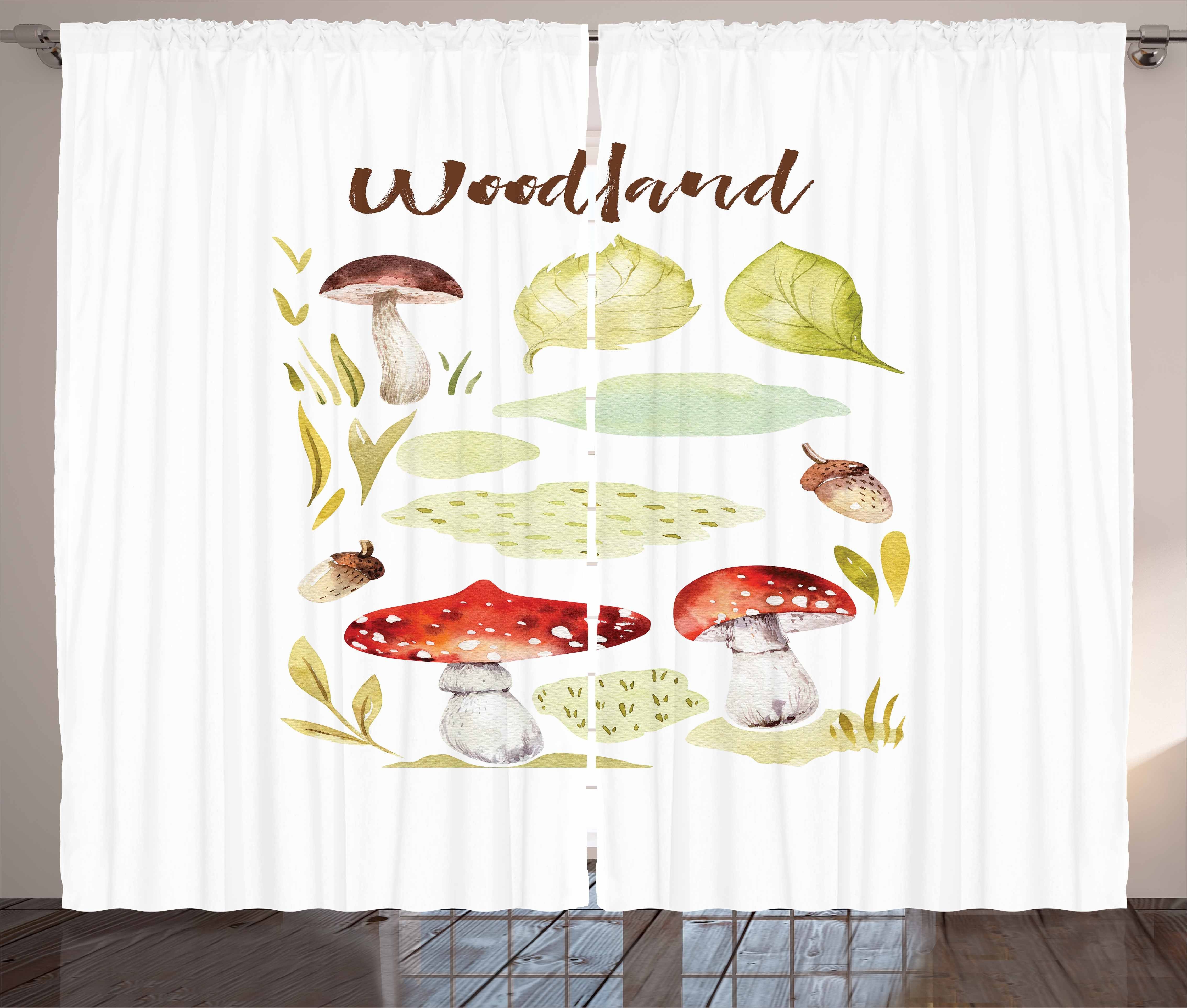 Gardine Schlafzimmer Kräuselband Vorhang mit Schlaufen und Haken, Abakuhaus, Herbst Aquarelle Fungus Nüsse