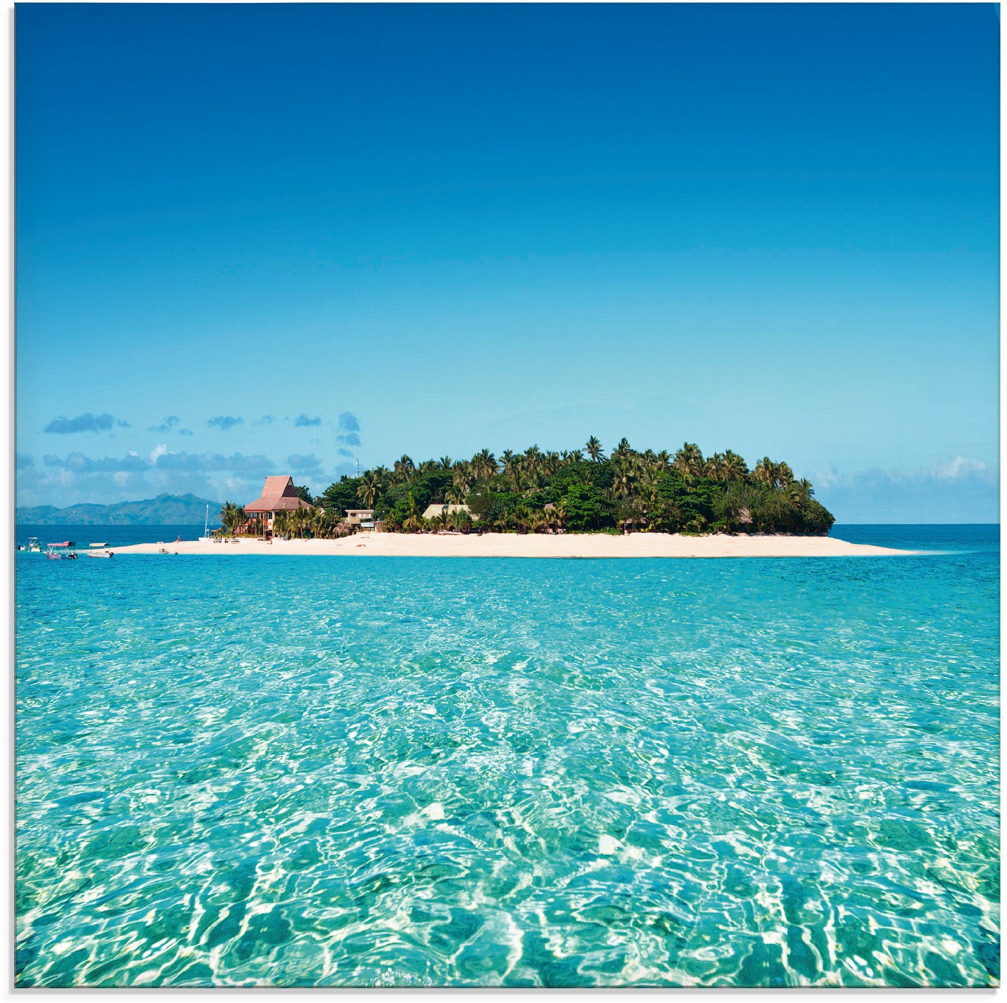 Artland Glasbild Verblüffende Fiji Insel und klares Meer, Gewässer (1 St), in verschiedenen Größen