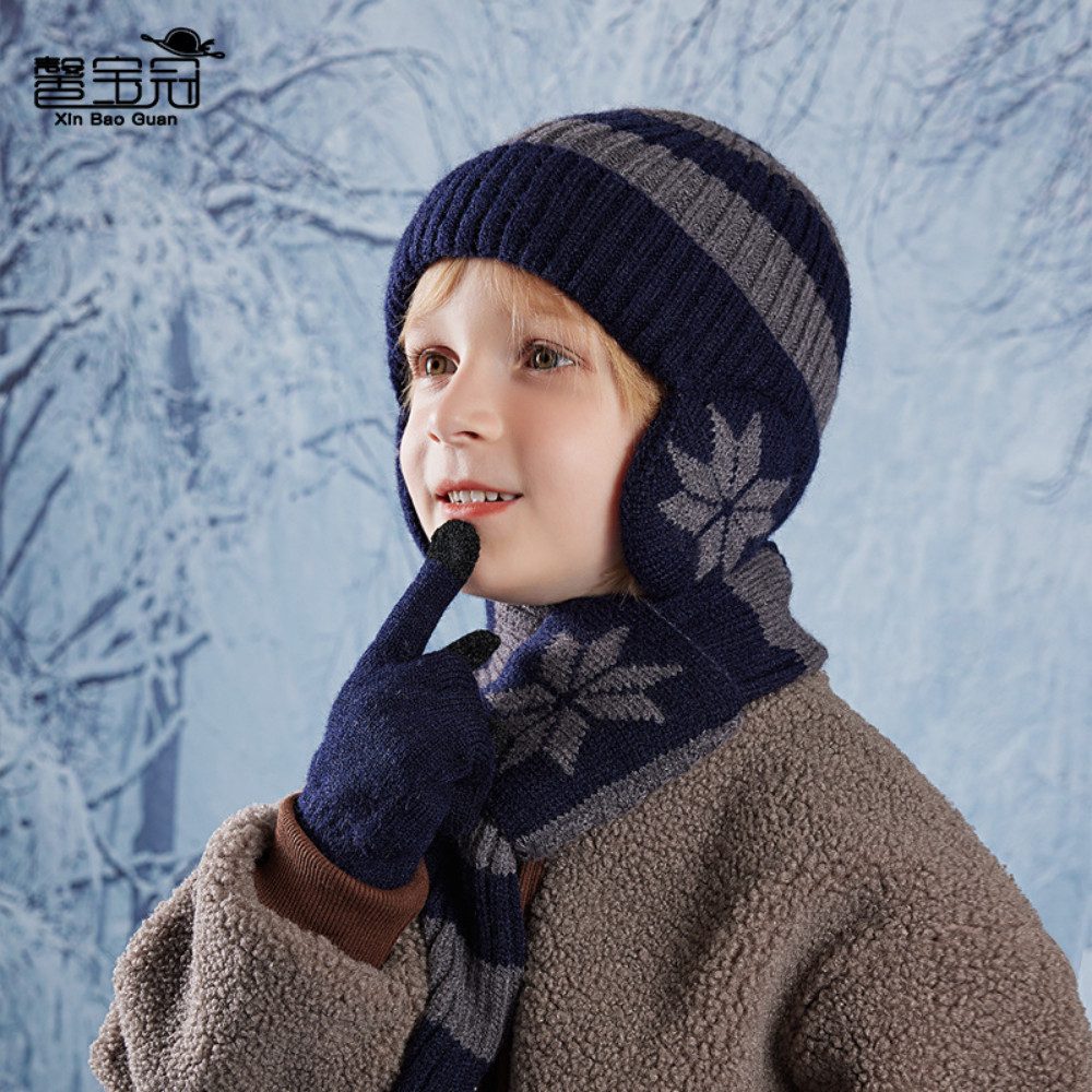 Blusmart Mütze & Schal Kinder Herbst/Winter Dreiteiliges Set aus Mütze, Schal und Handschuhen (Nackenschutz, Wärme und Windschutz, Weich und zart, farbecht und pillingfrei) Geeignet für Kinder von 4 bis 12 Jahren, Unisex.