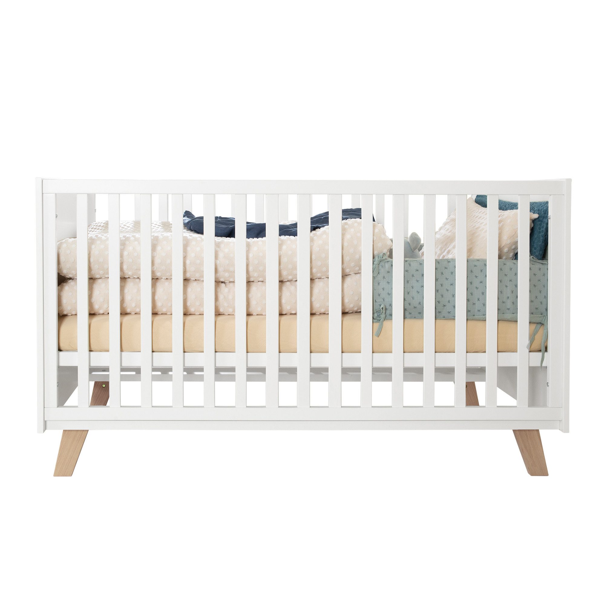 roba® Babybett Smile 70 x 140 cm - Babybett aus Holz - Weiß, Gitterbett Umbaubar & Mitwachsend - Höhenverstellbar