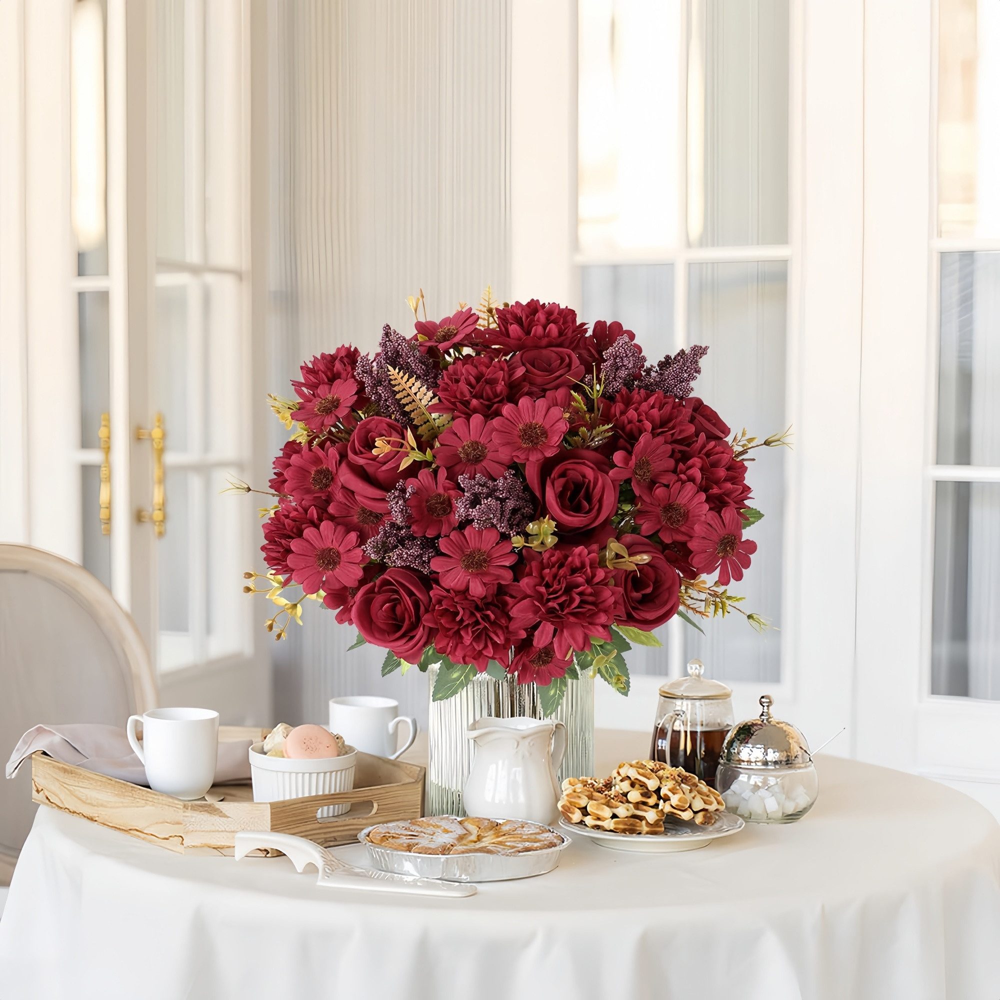 Kunstblumenstrauß Künstliche Rosenblumen 2er-Set – Seidenblumenstrauß für Dekoration, FOUORTUNATE-BEE, Perfekt für Hochzeit, Party oder Heimdekoration in Rosa