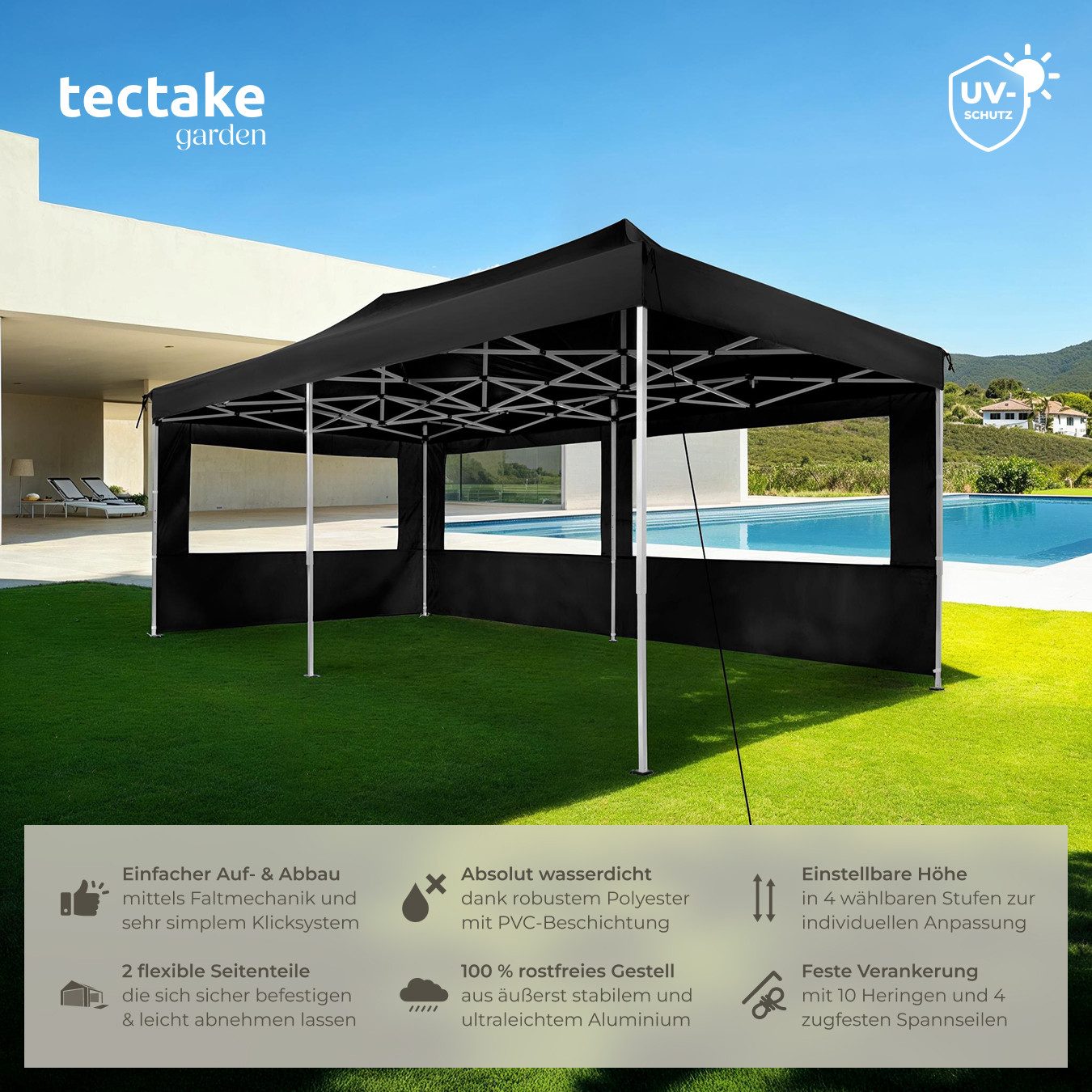 tectake Pavillon Viola, mit 3 Seitenteilen, günstig online kaufen