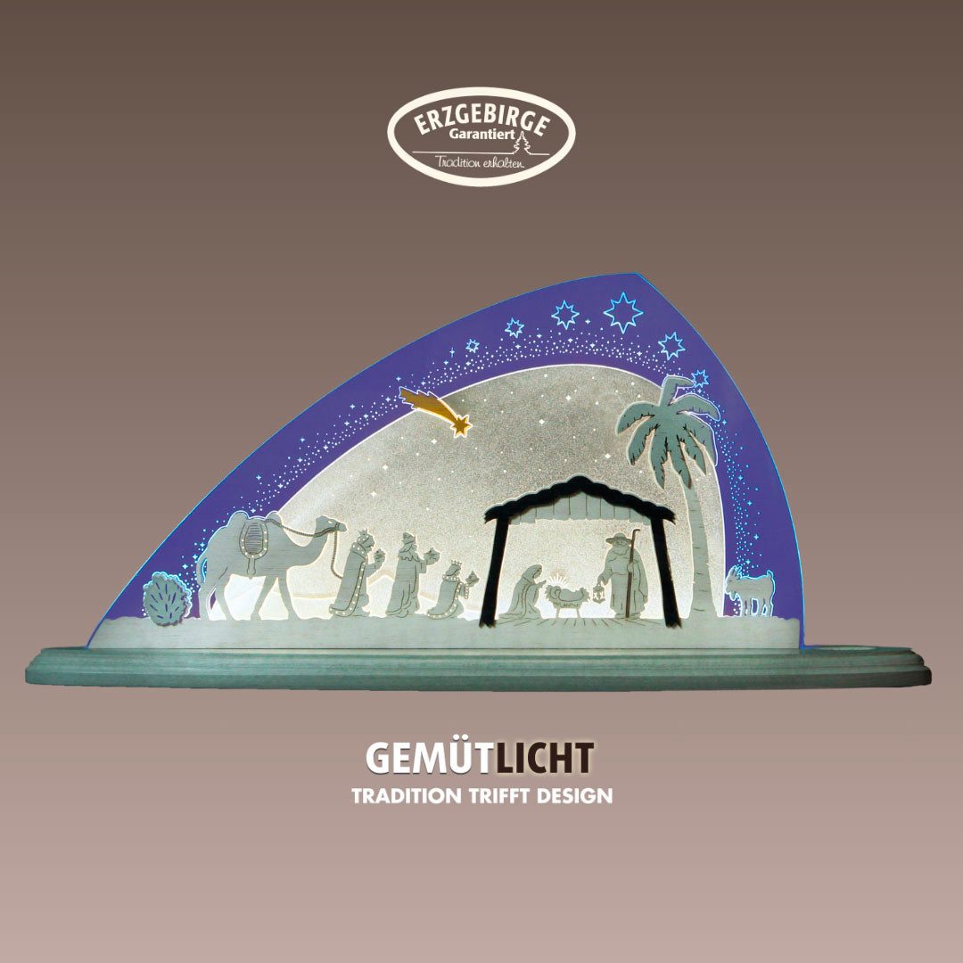 Weigla Lichterbogen LED Christi Geburt, Schwibbogen aus Holz & Acrylglas, Made in Germany (1-tlg), Erzgebirge garantiert, Weihnachtsdeko Innen, Weihnachtsbeleuchtung