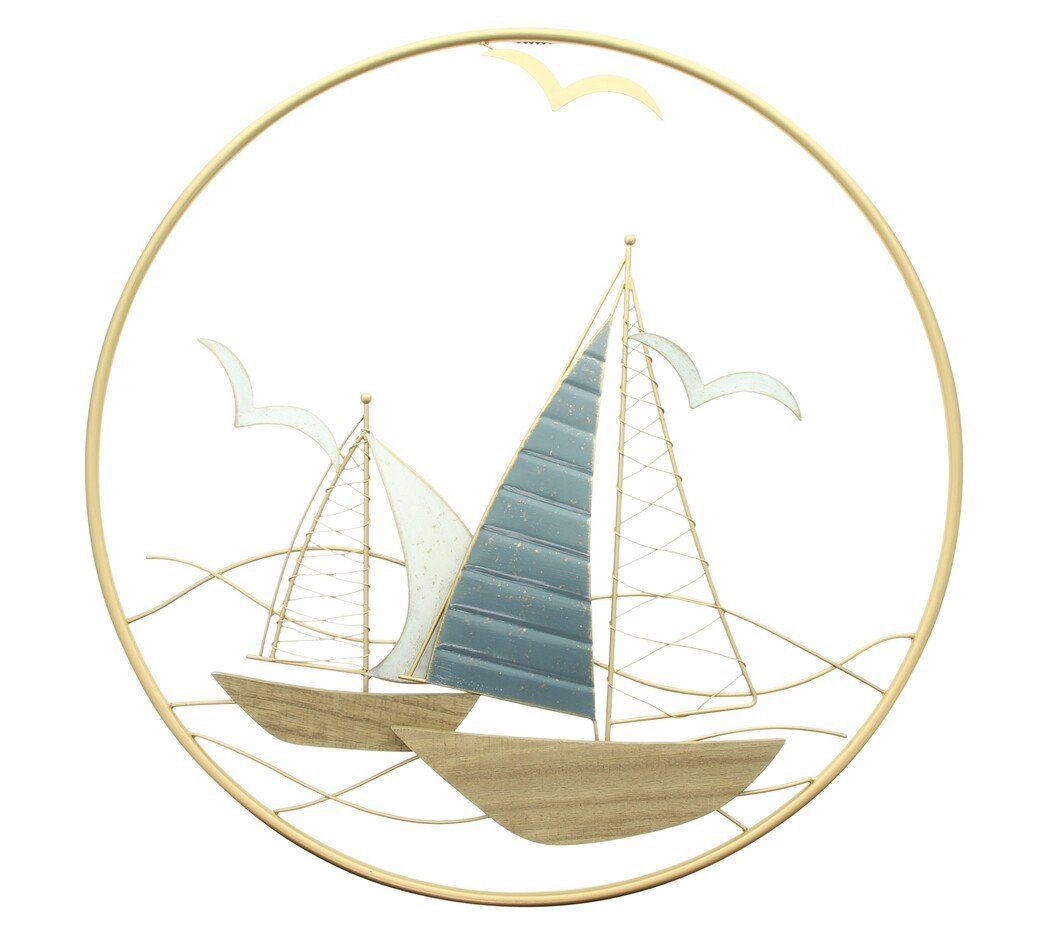 Home-trends24.de Metallbild Segelboot Gold Metall Bild Wandbild Wanddeko Deko Wandhänger D 56, Segelboot