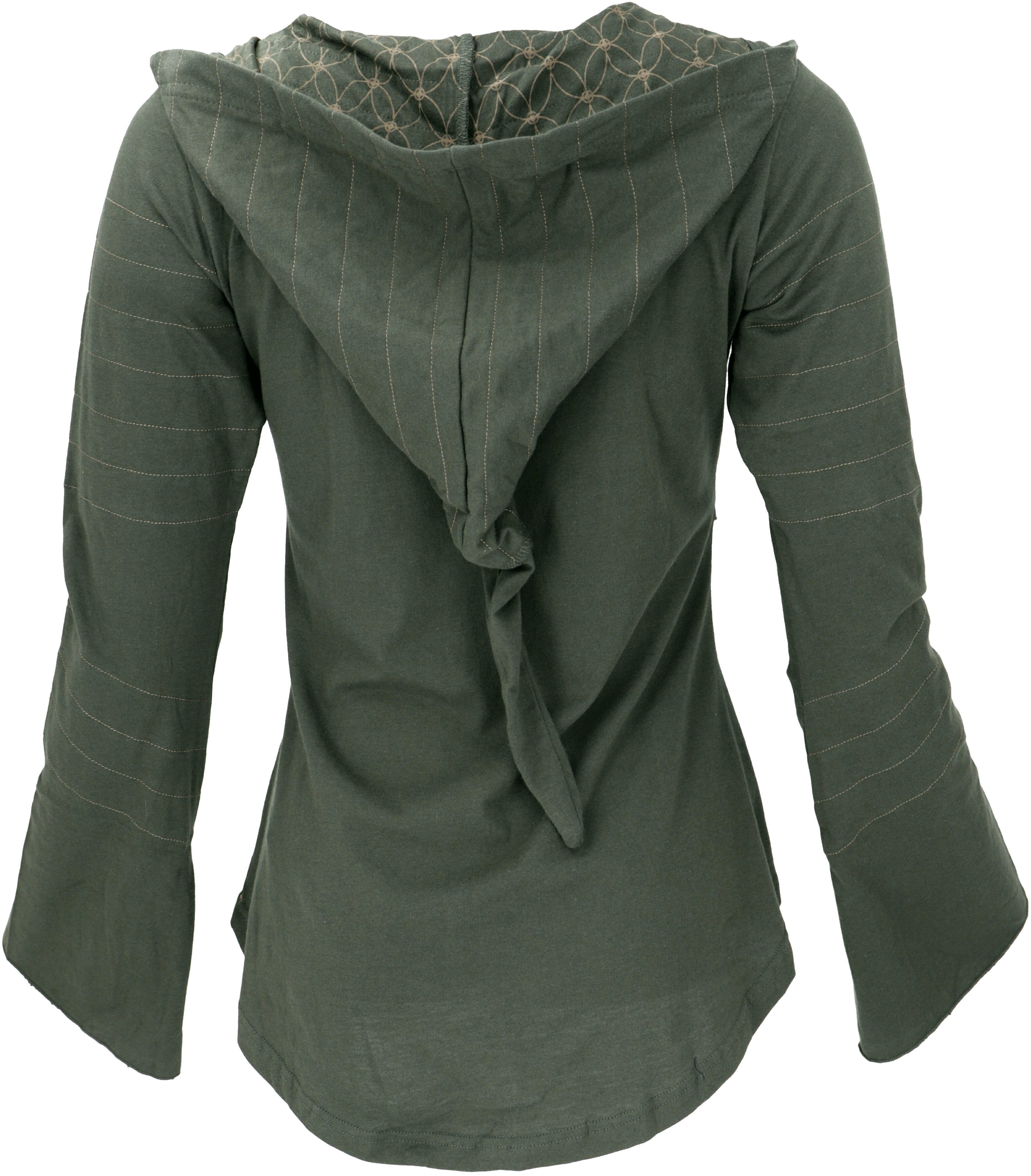 Hoody, alternative Elfen olive Langarmshirt, Longsleeve Guru-Shop Pixi Bekleidung Shirt,..