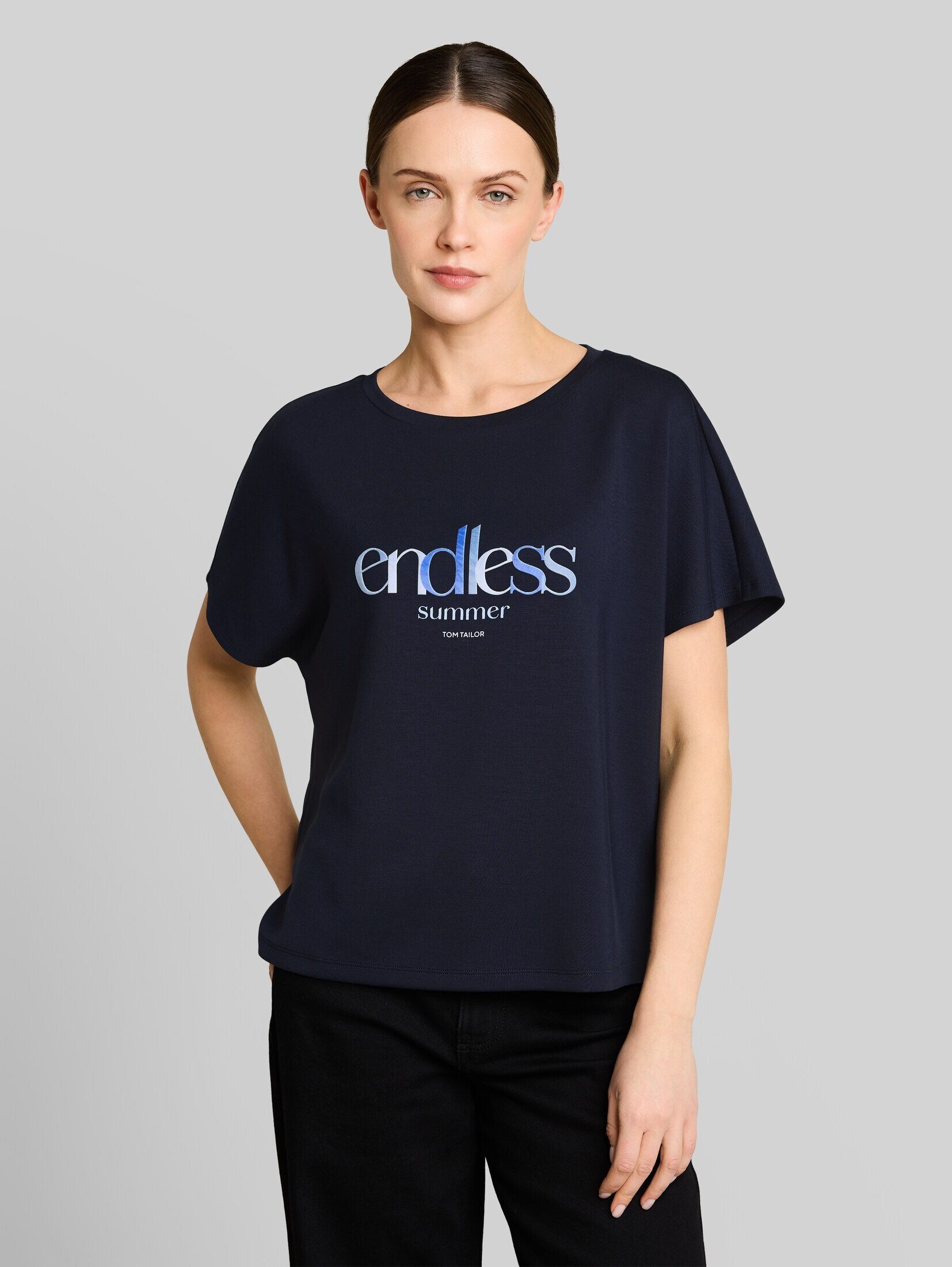 TOM TAILOR T-Shirt T-Shirt (im Einserpack) Loose Fit Scuba T-Shirt mit Print