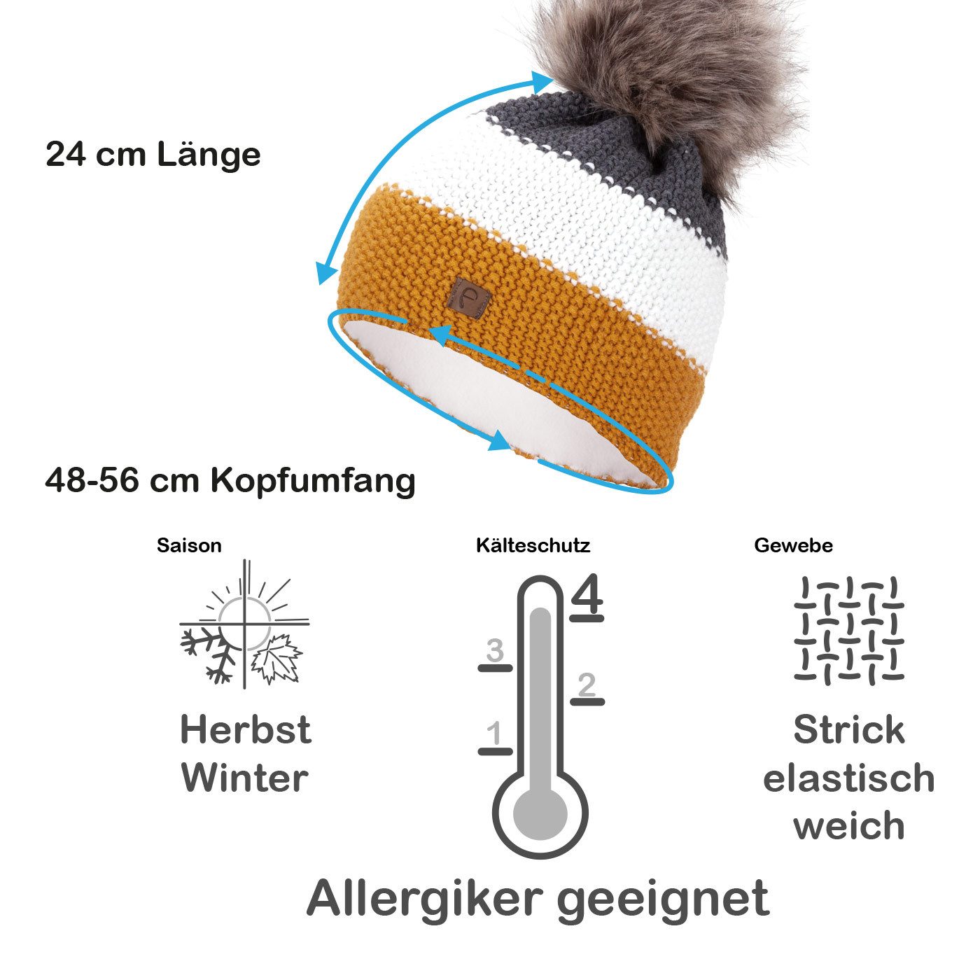 Faera Bommelmütze Wintermütze Damen Herren Mütze Beanie Haube gefüttert Bommelmütze