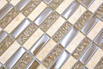 Mosani Mosaikfliesen Glasmosaik Naturstein Fliesen beige glänzend / 10 Mosaikmatten, Set, 10-teilig