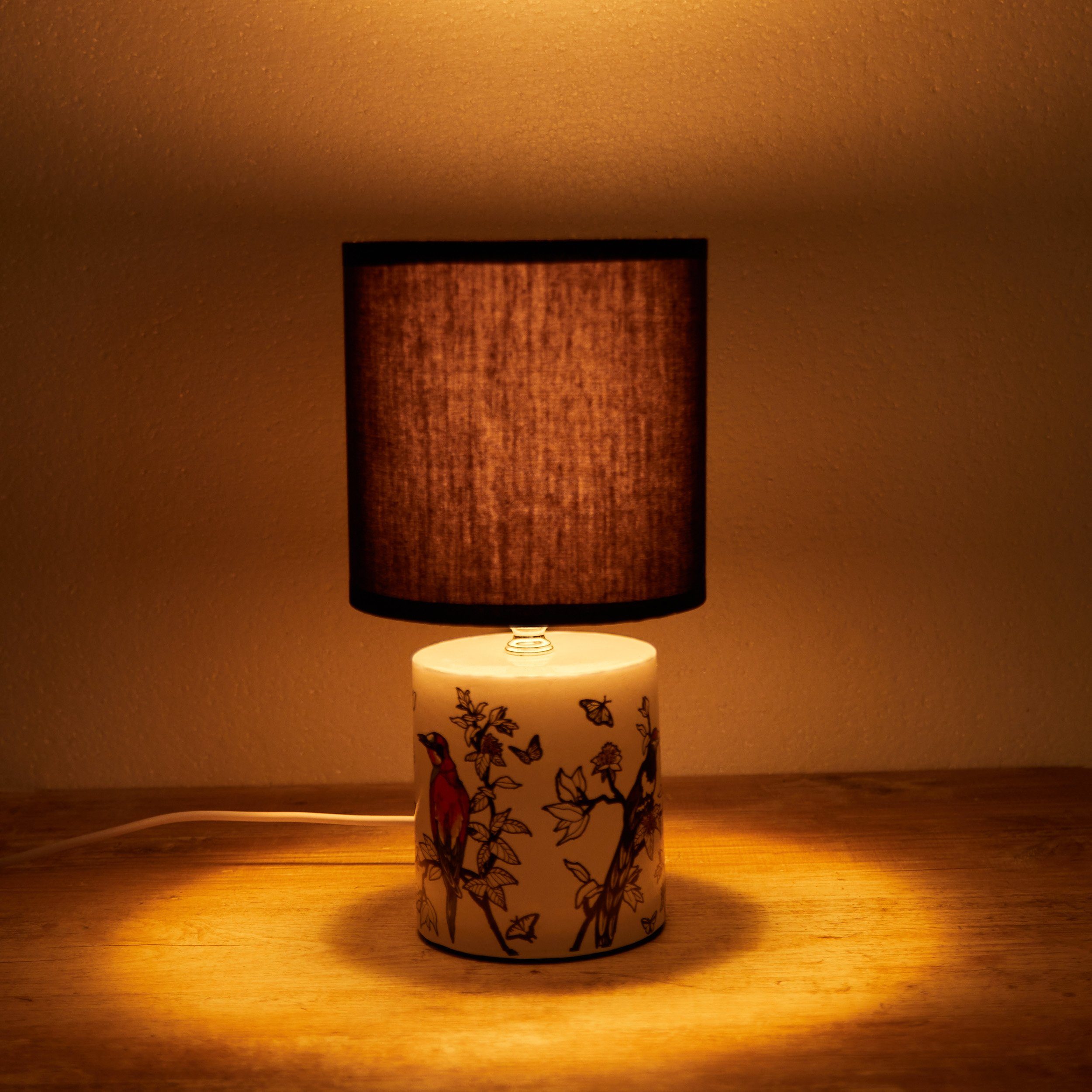 BRUBAKER Nachttischlampe Tischlampe Vogel Design Asiatisch - 1x oder 2er Set - Schirm Schwarz, ohne Leuchtmittel, Designer Lampen mit Keramikfuß, Höhe ca. 30 cm – Bild 3 von 5