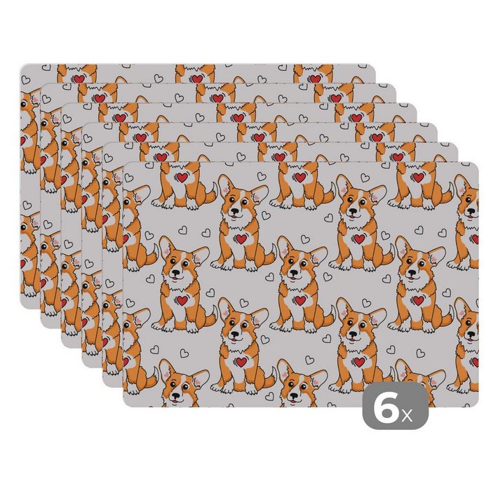 Platzset Hund - Herz - Junge MuchoWow (6-St) Platzset Platzdecken Platzmatte Tischmatten Schmutzabweisend
