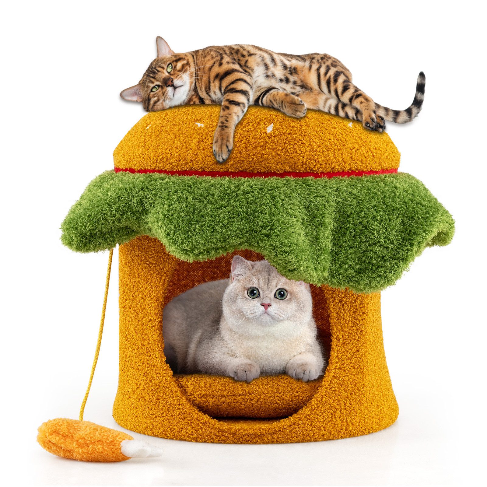 COSTWAY Kratzbaum, Katzenbett, Katzenhaus, mit abnehmbarem Kissen