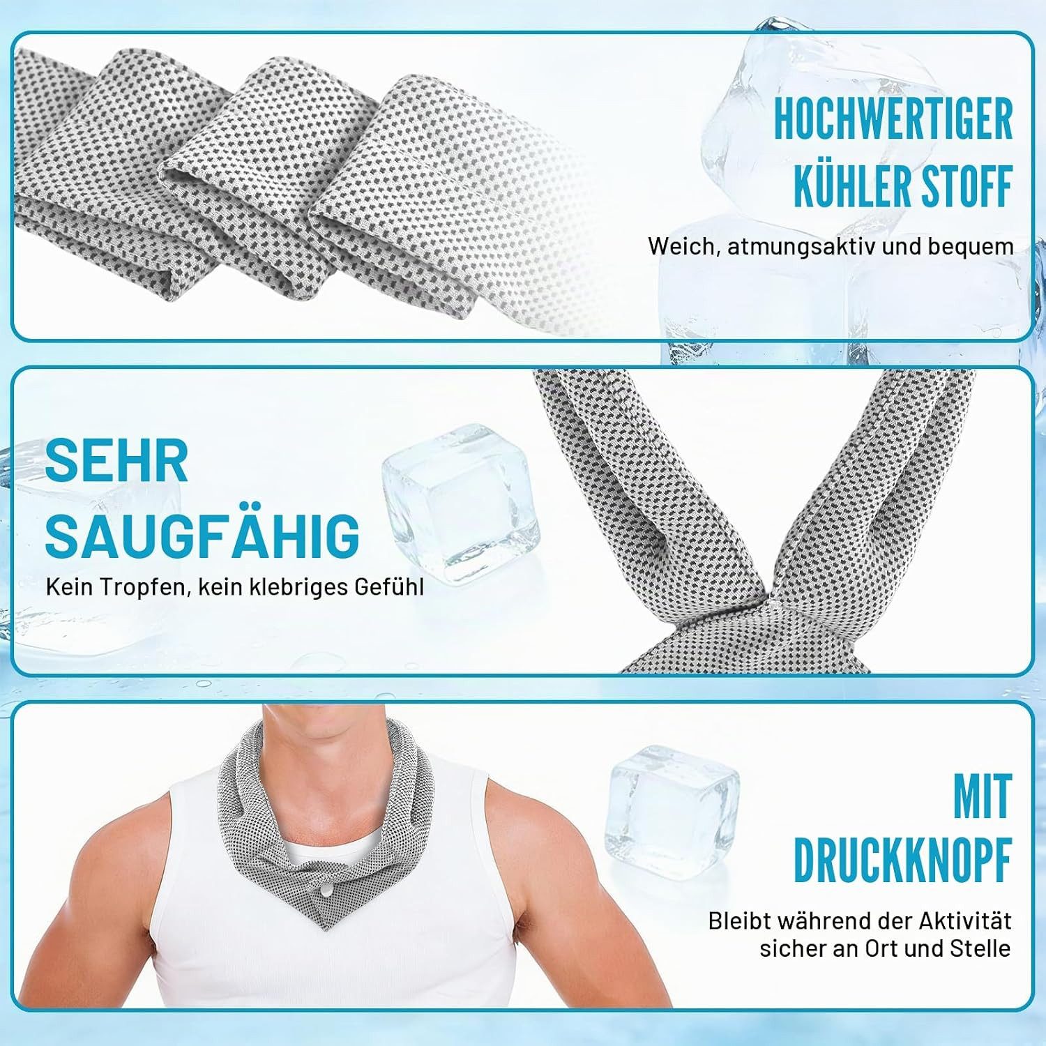 nsihing Sporthandtuch Kühlendes Handtuch, Kühlender Schal mit Knopf, Kühltuch Nacken – Bild 3 von 5