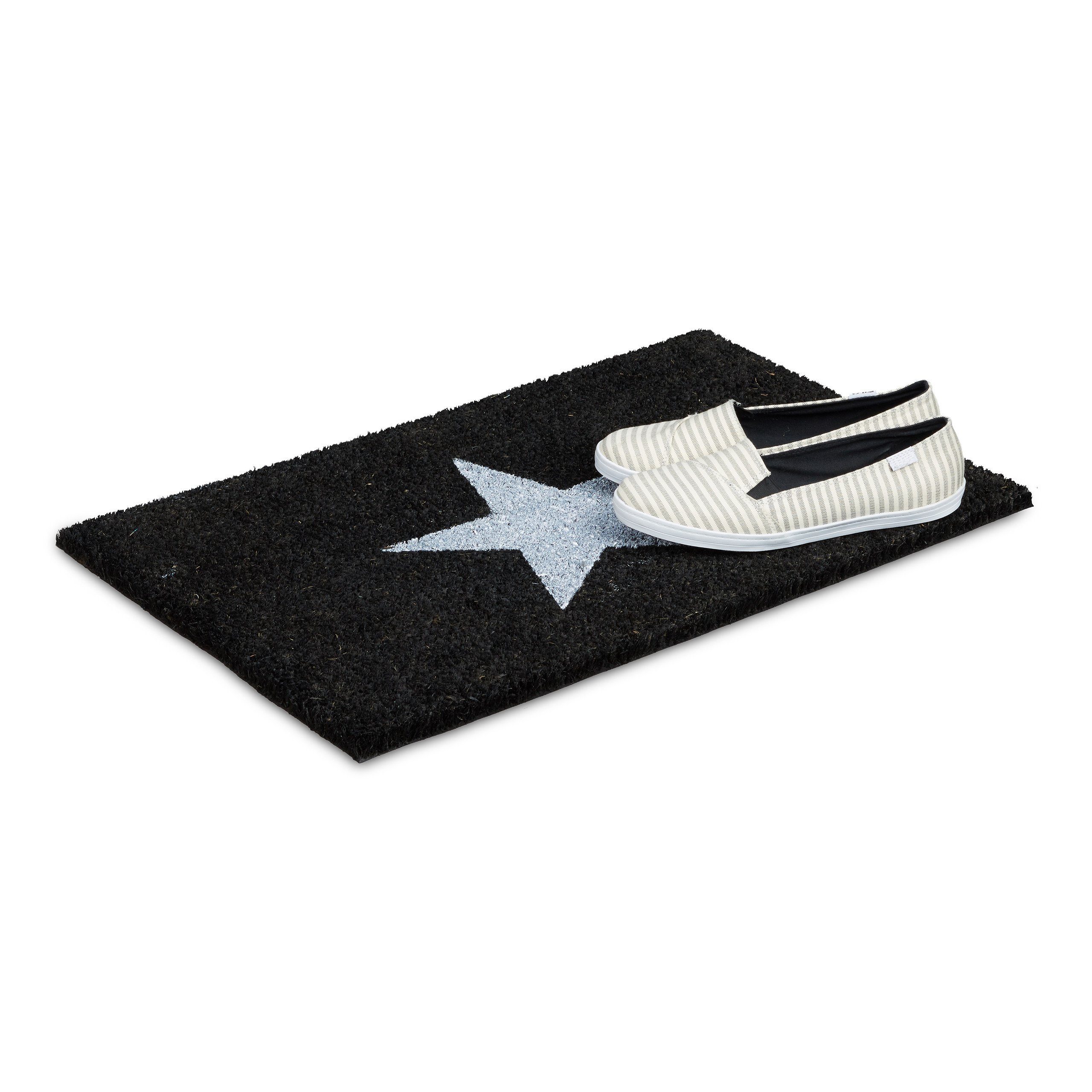 relaxdays Fußmatte Kokos STERN SCHWARZ, Höhe: 10 mm