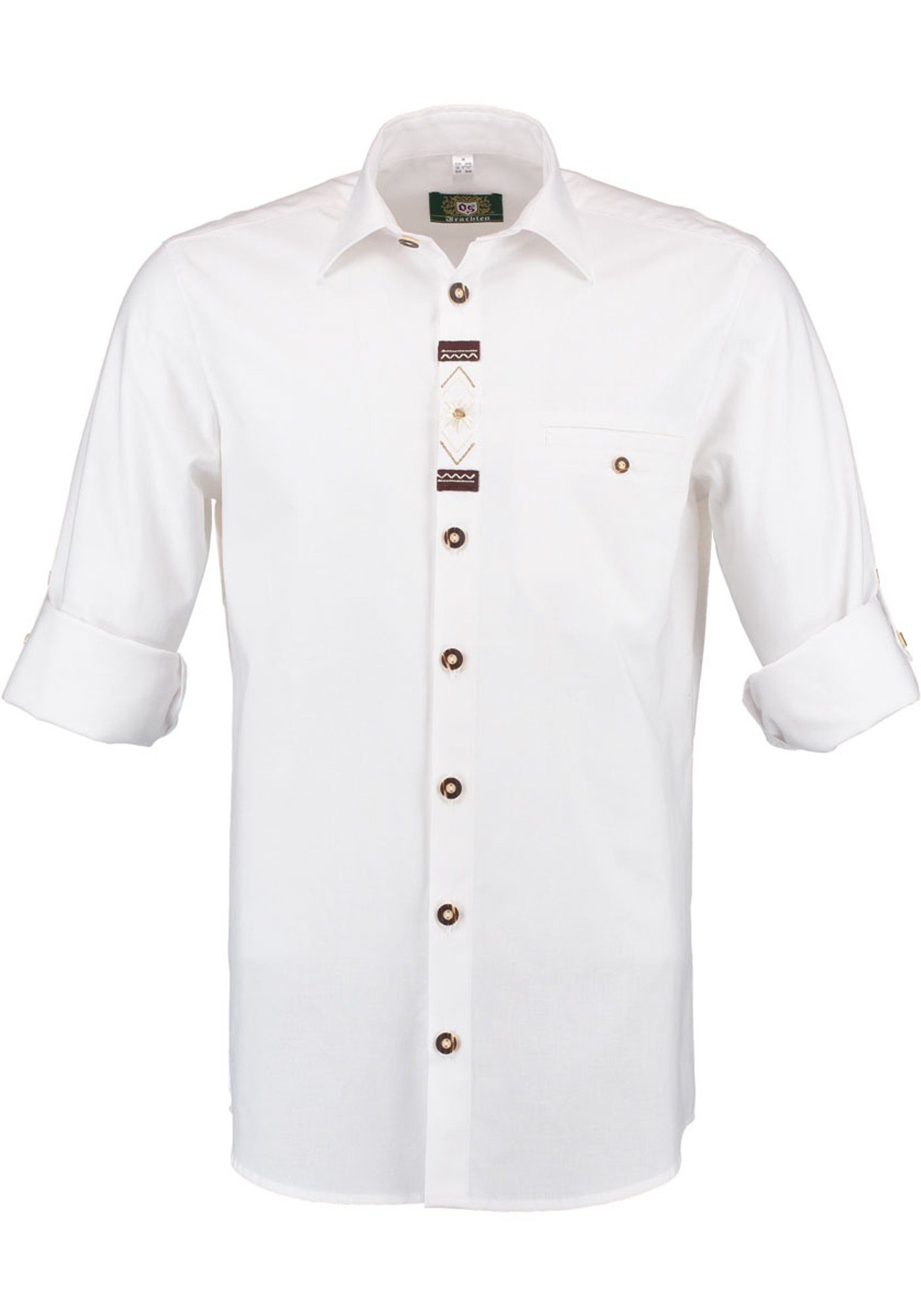 der Edelweiß-Stickerei Langarmhemd auf Trachtenhemd Knopfleiste mit Zigoyo OS-Trachten
