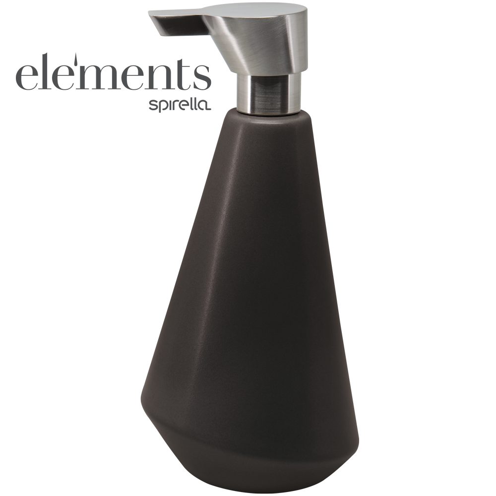 spirella Seifenspender Elements ESSOS, Hochwertiger Premium Seifenspender - spirella® Elements, Keramik Made in Portugal, Edelstahl matt brushed, 500 ml, individuelle Ästhetik, coffee braun