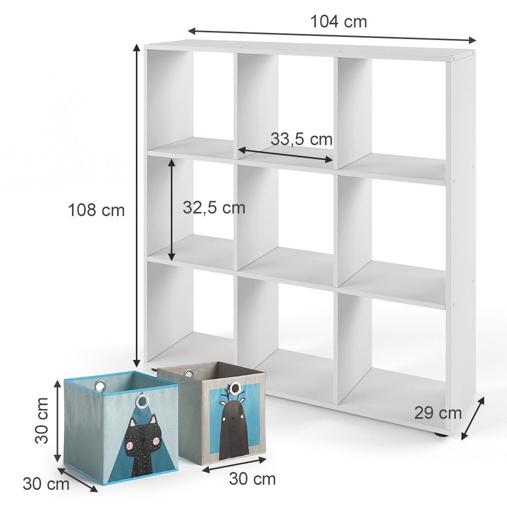 Vicco Bücherregal Nove, Weiß, 104 x 108 cm mit 6 Faltboxen, 1-tlg.