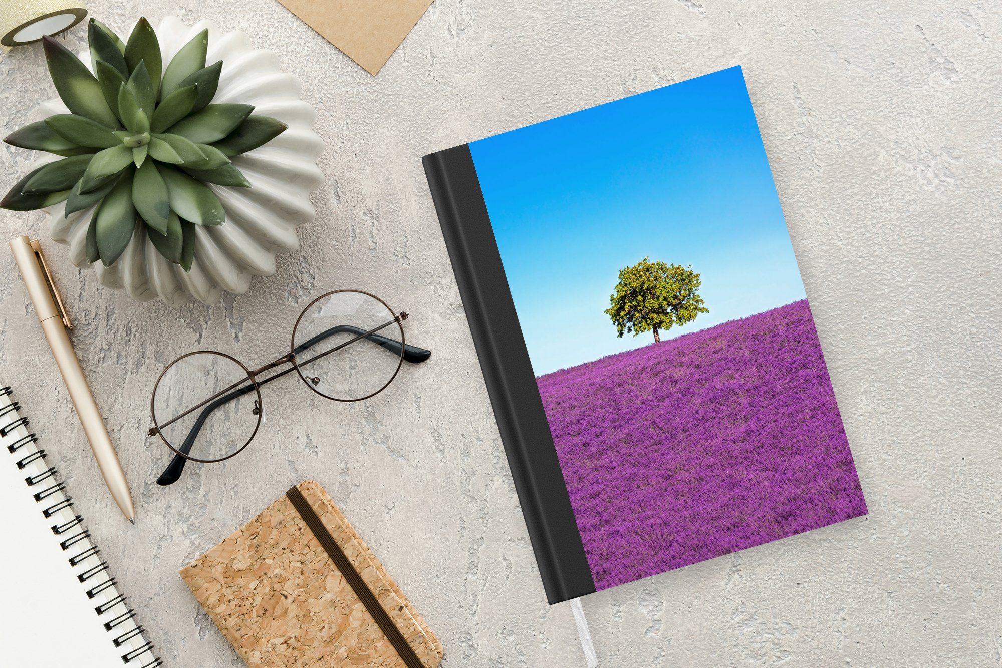 MuchoWow Notizbuch Baum - Lavendel, Tagebuch, A5, 98 Himmel Notizheft, Seiten, Merkzettel, Lila - Journal, Haushaltsbuch 