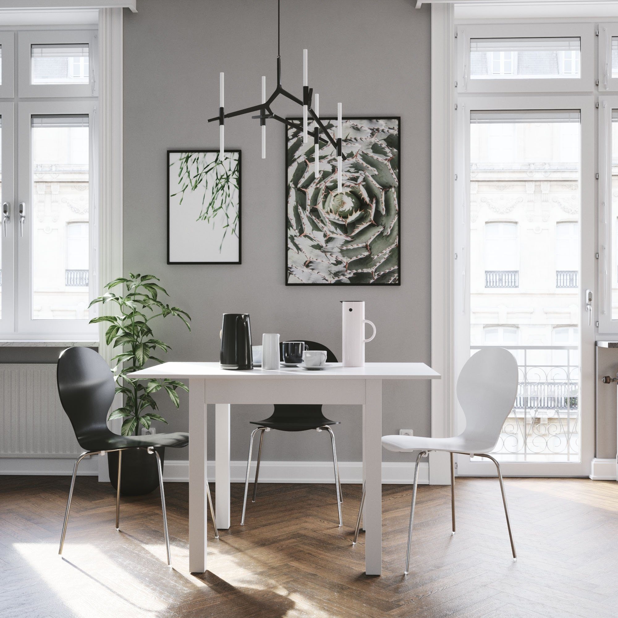 Newroom Esstisch quadratisch Weiß 80 cm, quadratisch ausziehbar bis 120 cm Weiß Küchentisch Speisetisch – Bild 3 von 5