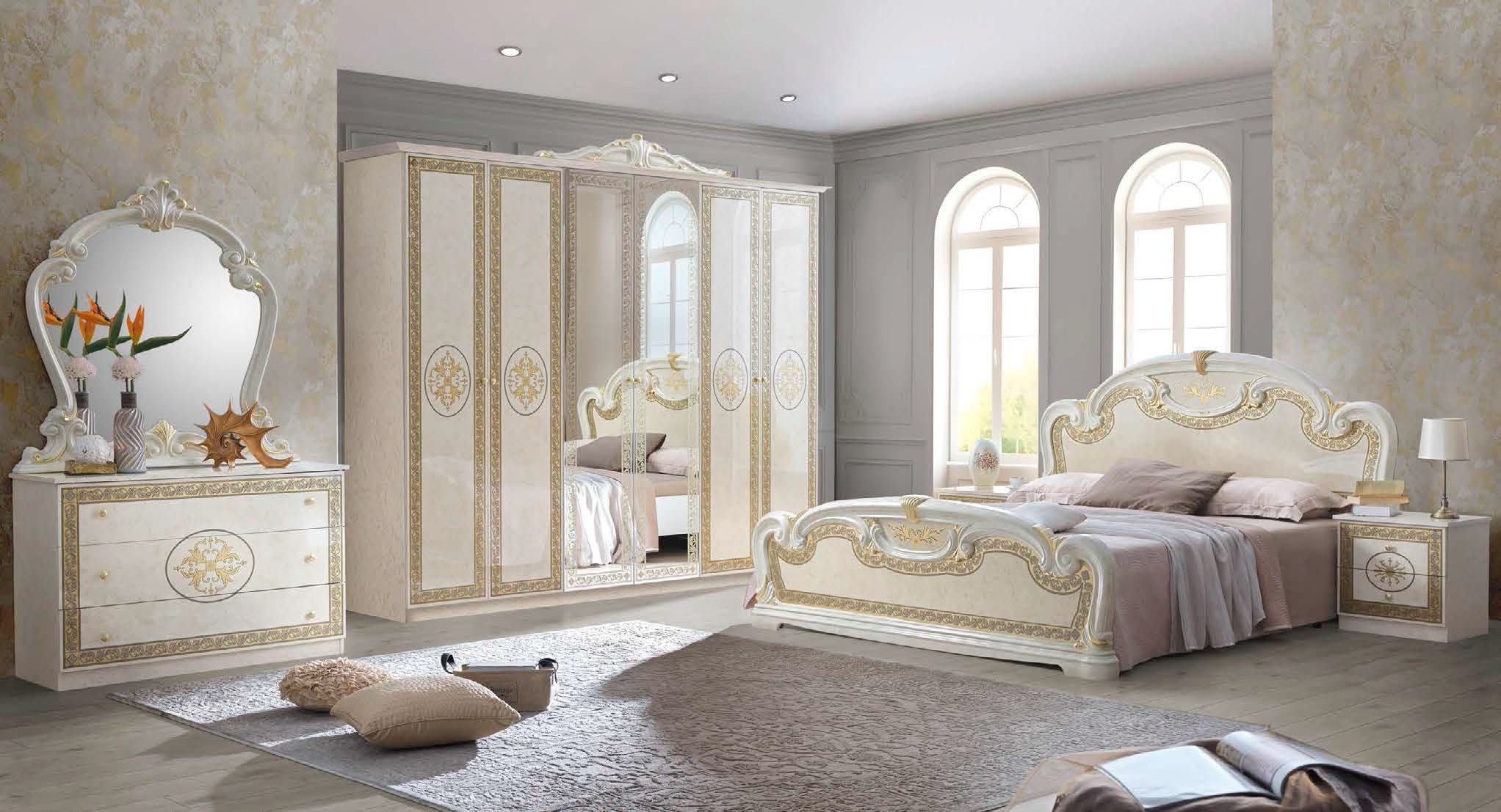 Interdesign24 Schlafzimmer-Set Paola, (im klassischen Barock Stil, 6-Teilig), in Beige/Gold Hochglanz