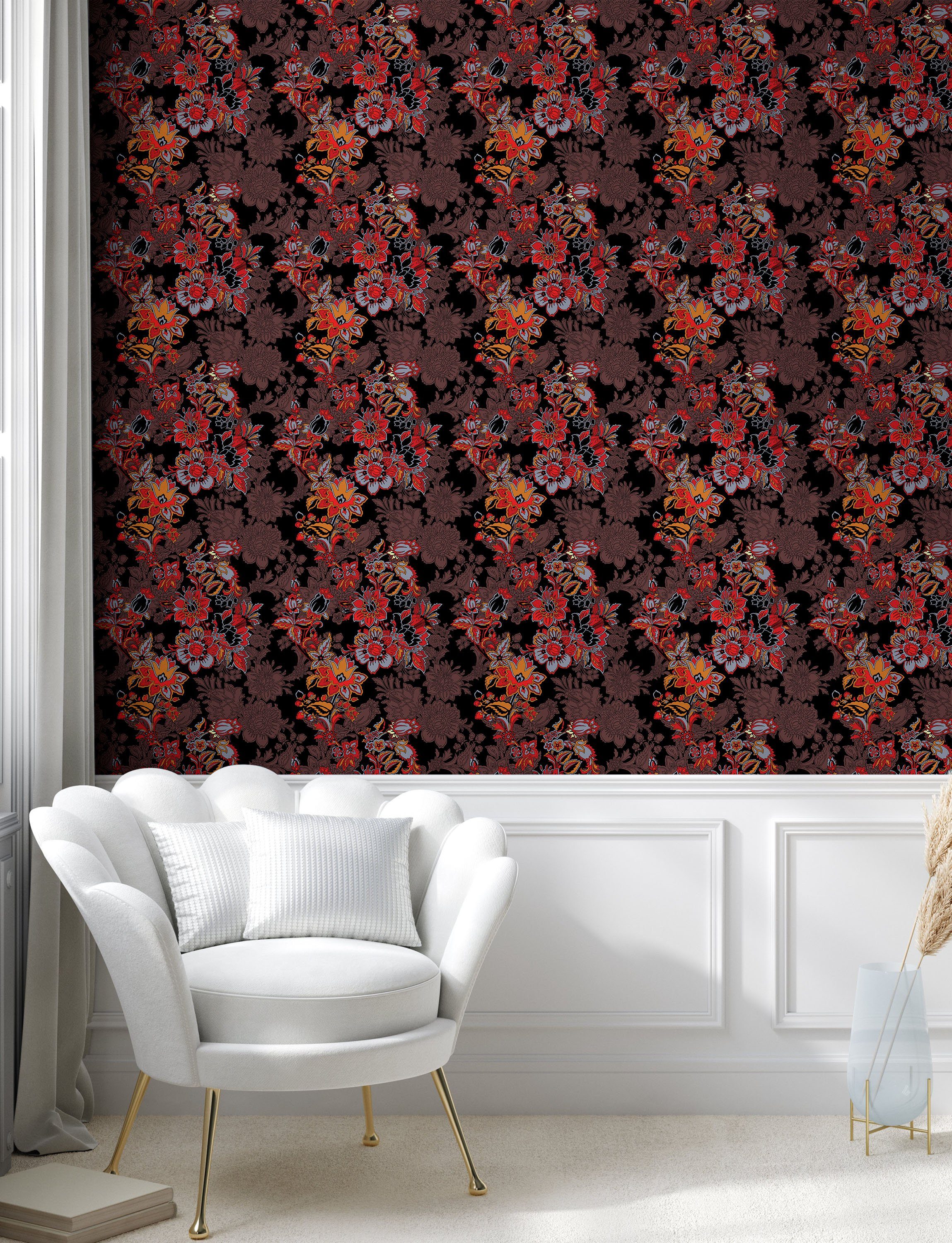 Abakuhaus Vinyltapete selbstklebendes Wohnzimmer Blume Küchenakzent, Japanische Florals Vivid