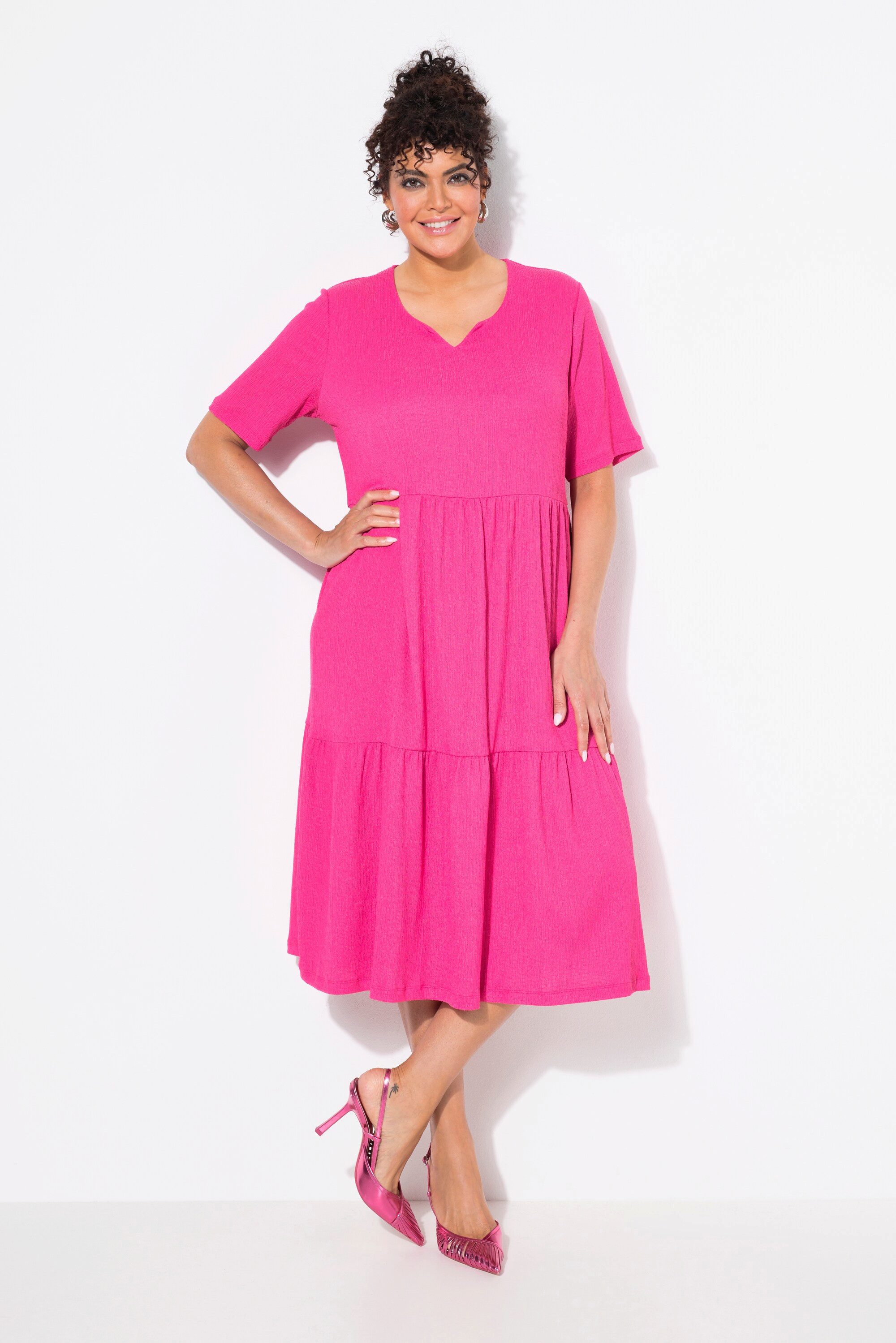Ulla Popken Midikleid Stufenkleid A-Linie Rundhalsausschnitt günstig online kaufen