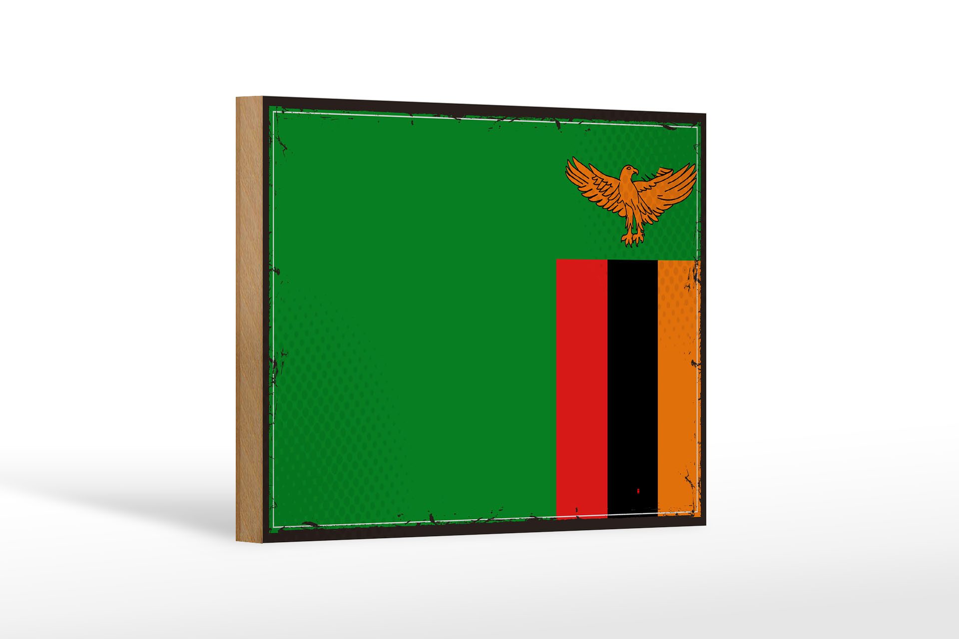 Femer GmbH Holzbild Flagge Sambias 18x12 cm Retro Flag of Zambia, Flaggen (1 St), Glatte Holzfaserplatte (MDF), vorn beschichtet