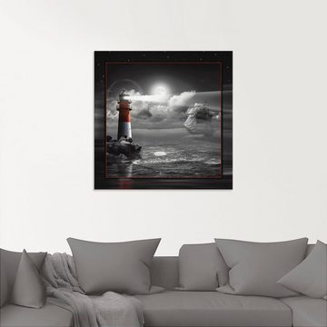 Artland Glasbild Leuchtturm und Segelschiff im Mondschein, Küste (1 St), in verschiedenen Größen