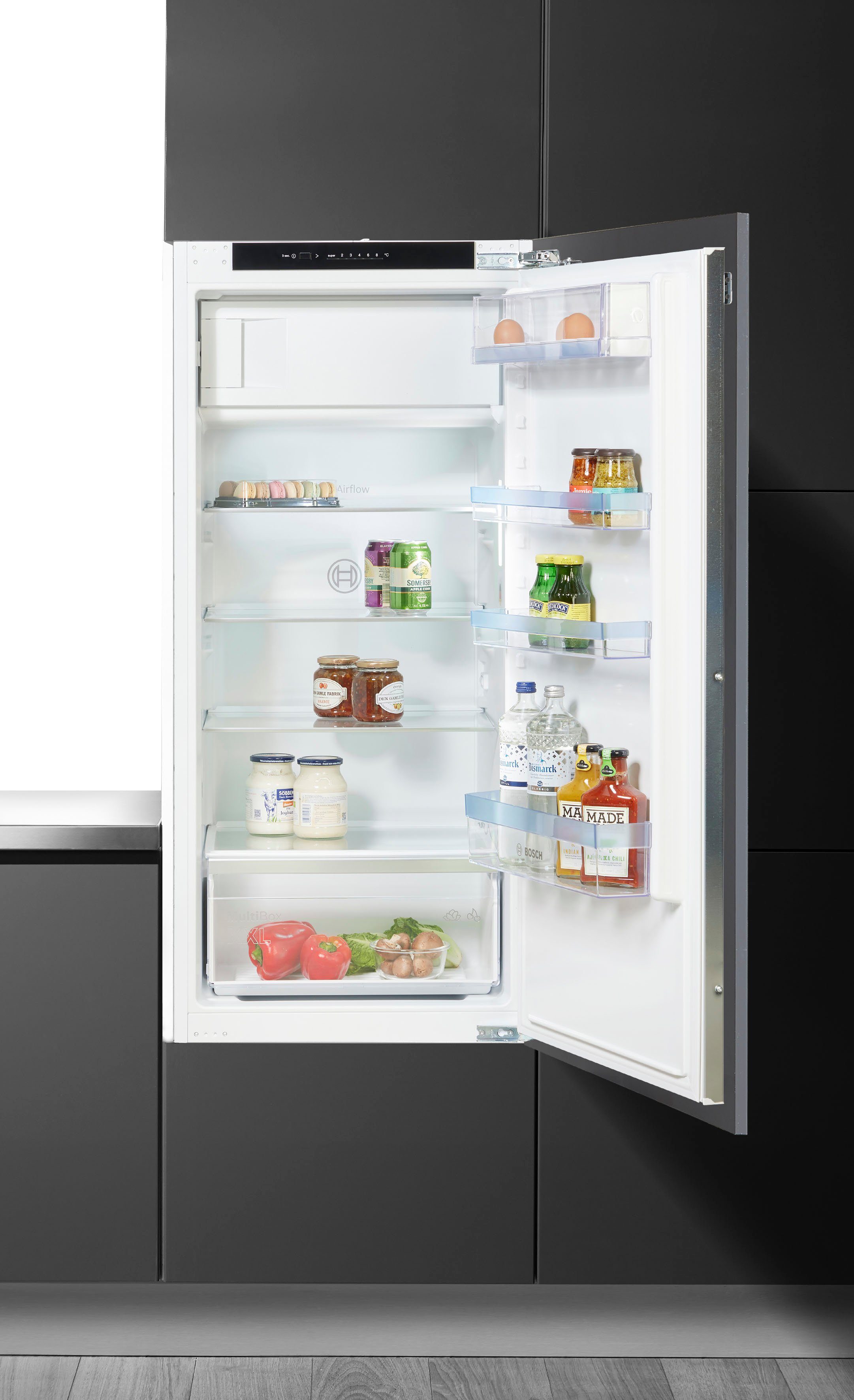 BOSCH Einbaukühlschrank Serie 4 KIL42VFE0, 122,1 cm hoch, 54,1 cm breit, Multi Box XXL: extragroße Schublade für Obst und Gemüse