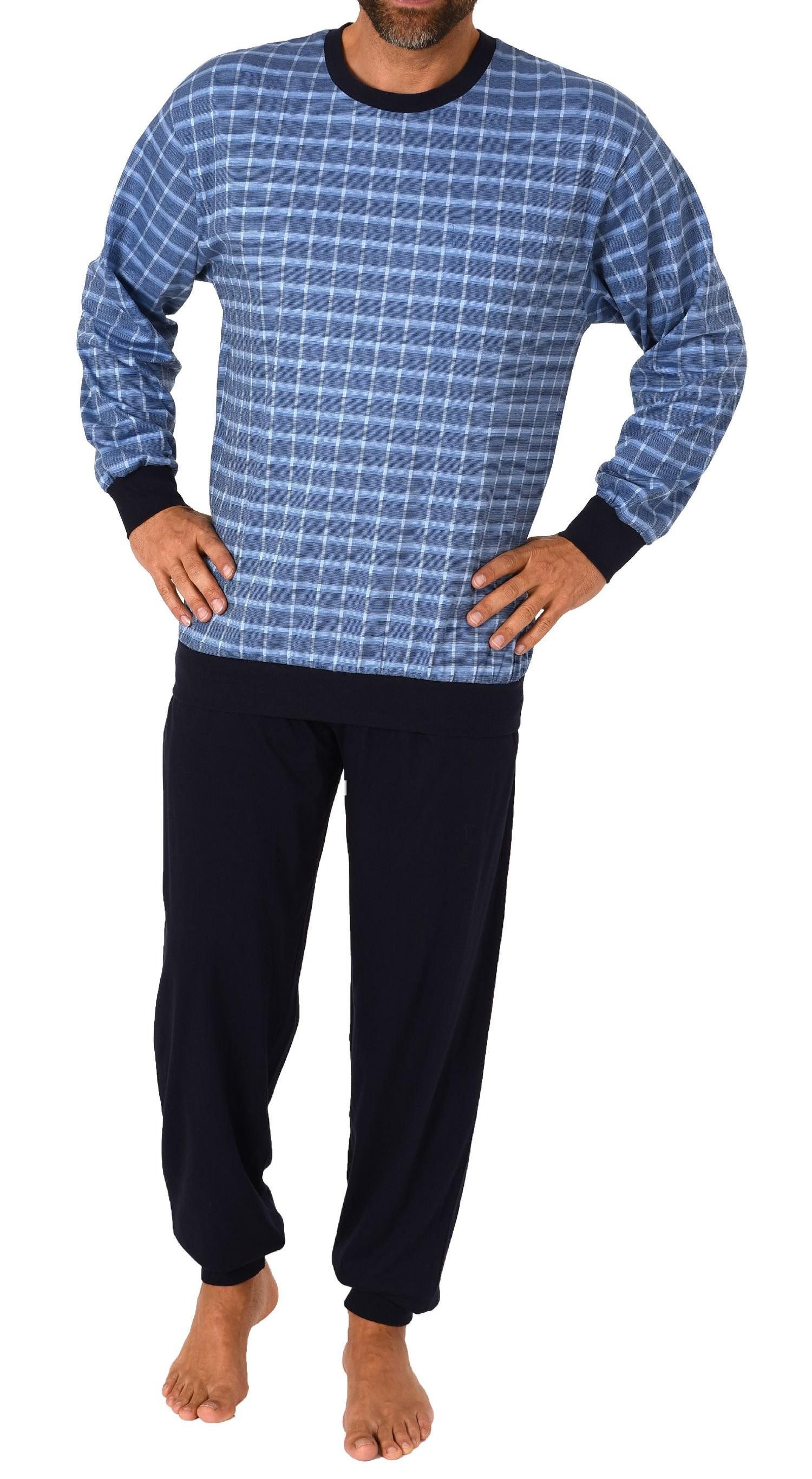 Pyjama Herren Schlafanzug mit Bündchen in Karo Optik - auch in Übergrößen