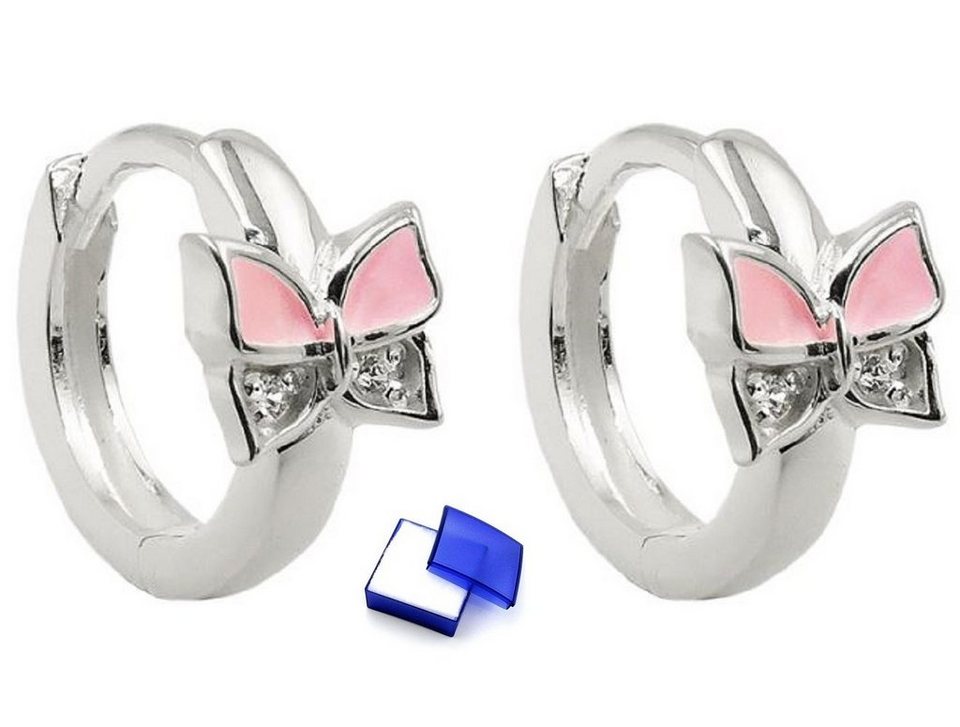 unbespielt Paar Creolen Ohrringe Schmetterling rosa mit Zirkonias 925 Silber  11 x 2 mm, Silberschmuck für Damen