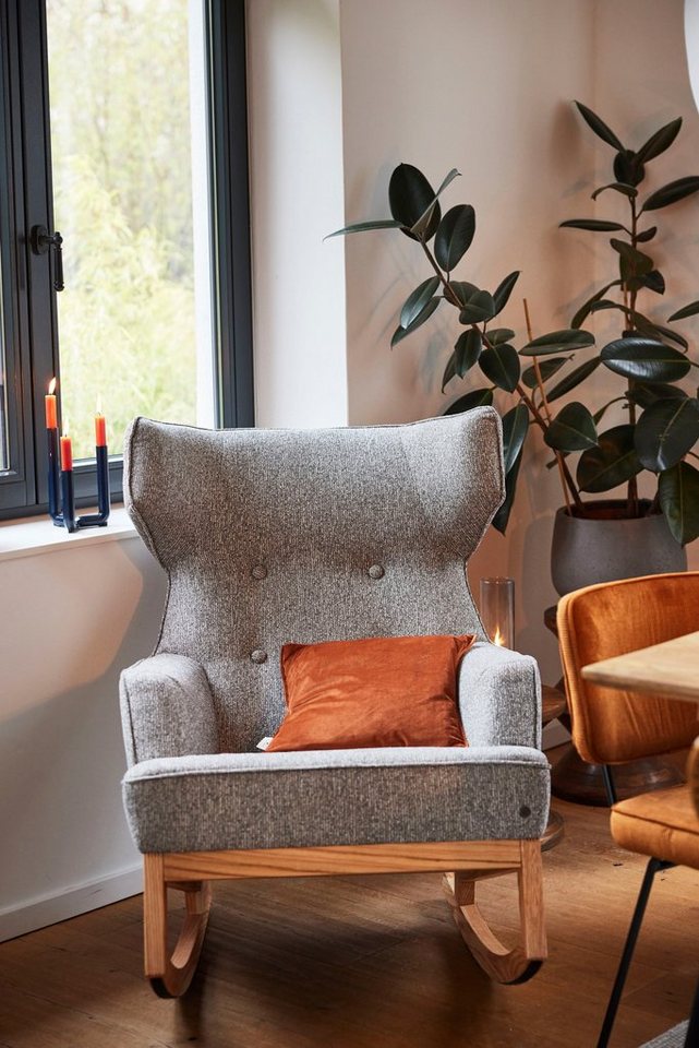 TOM TAILOR HOME Schaukelstuhl COZY, im Retrolook, mit Kedernaht und Knöpfen,  Füße Eiche natur