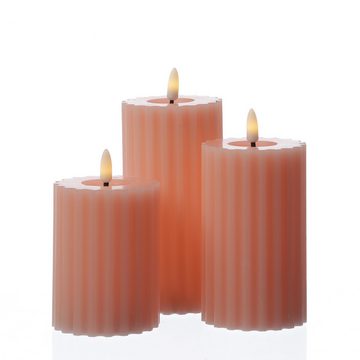 MARELIDA LED-Kerze Liv Echtwachs gerillt mit Rillen flackernd H: 17,5cm Timer rosa