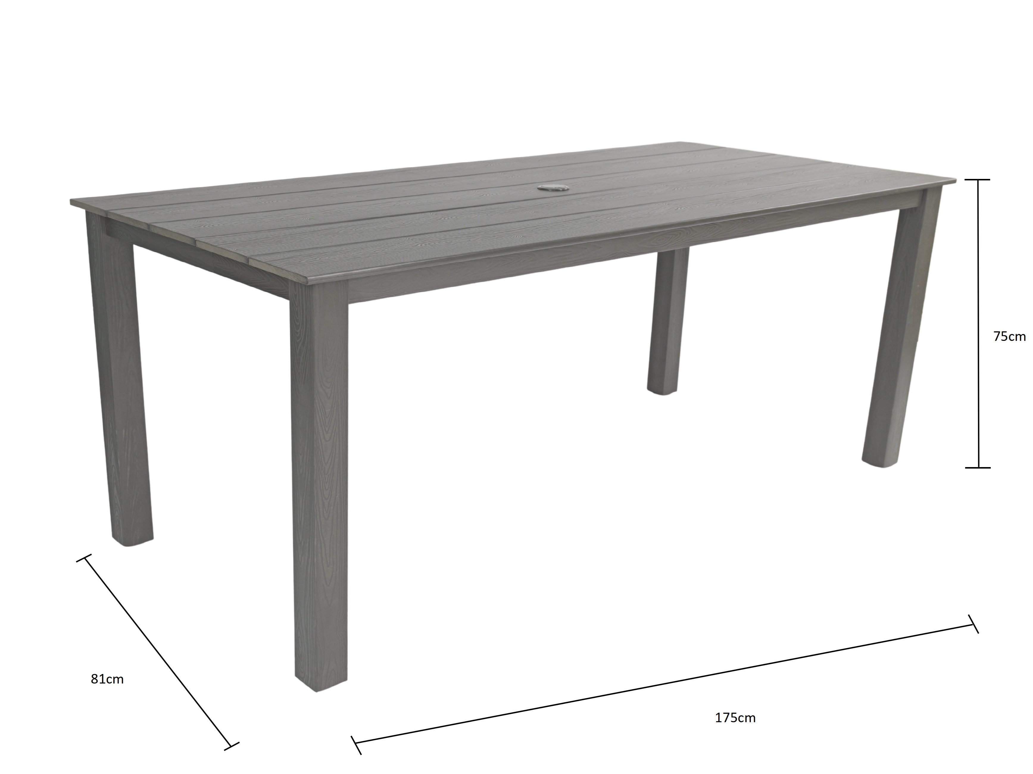 NJLyuhome Esstisch Allwetter-Outdoor-Esstisch mit Schirmloch, 175 x 81 x 75 cm (1-St), wetterfest & pflegeleicht, für Terrasse, Garten & Balkon