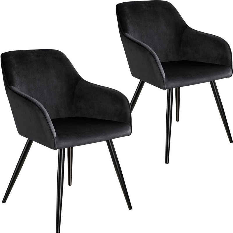 tectake Esszimmerstuhl 2er Set Stuhl Marilyn Samtoptik, schwarze (2er Set, 2 St), gepolstert, gepolsterter Sitz