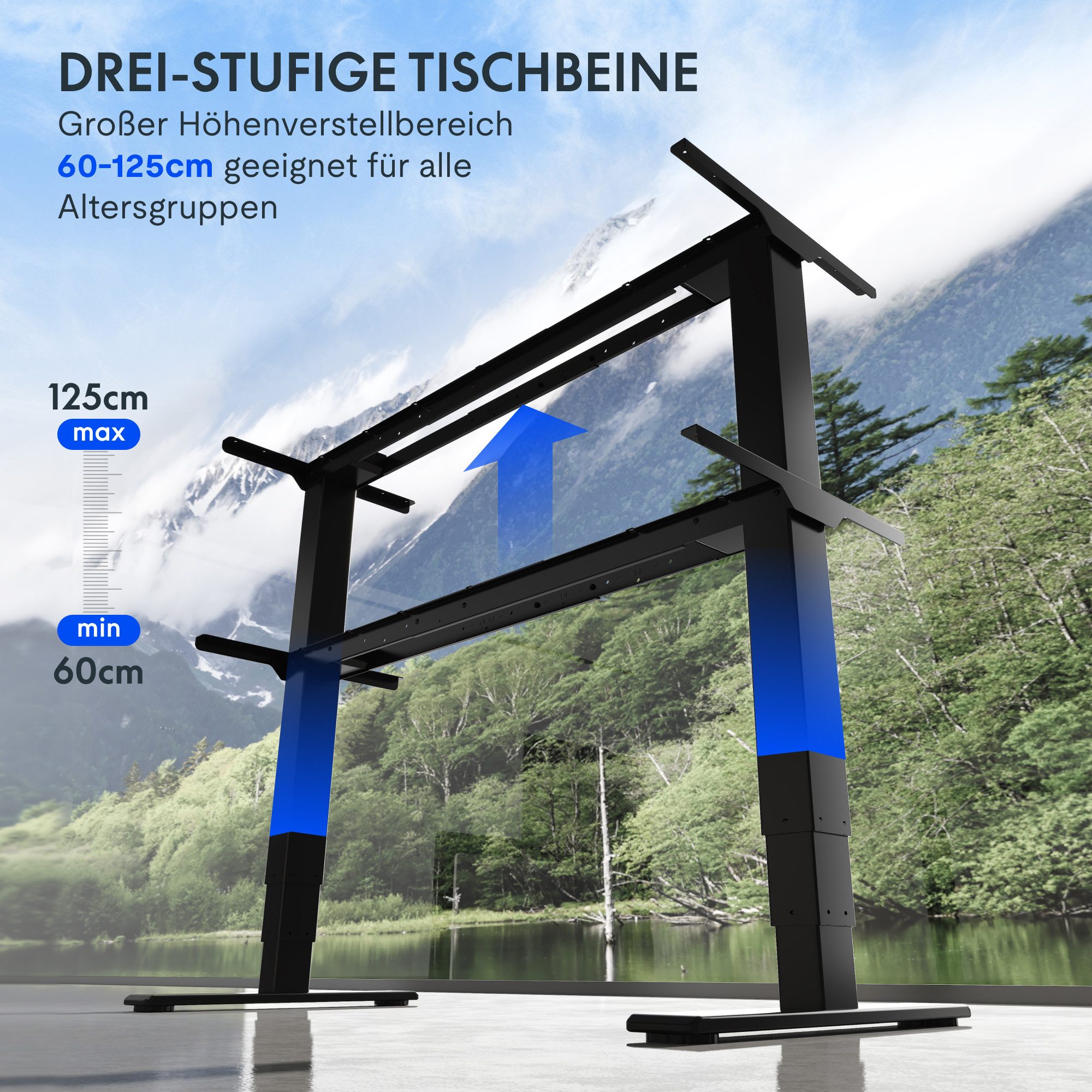 FLEXISPOT Schreibtisch Elektrisch höhenverstellbares Tischgestell (EC5 Serie) (Dual-Motor & 3-Fach-Teleskop & 4 Speicherhöhen), Antikollisionssystem, LED-Displa – Bild 3 von 5