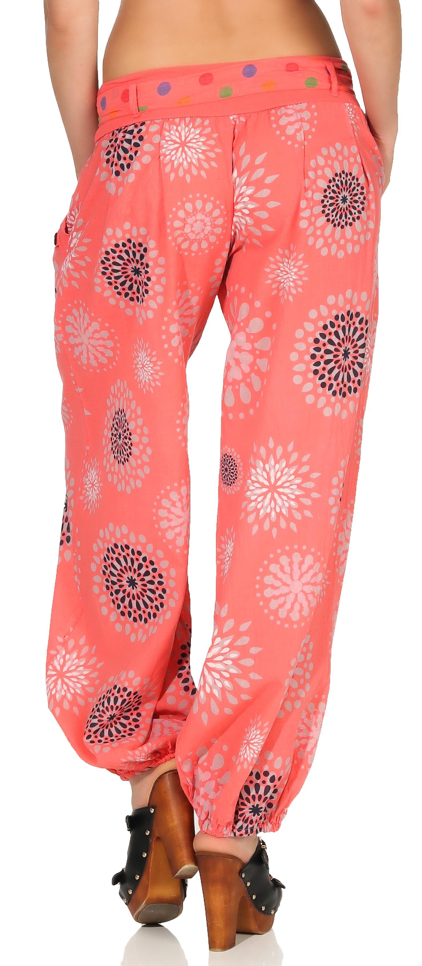 malito more than fashion Haremshose malito Damen Pumphose mit Print, leichte Stoffhose inkl. Gürtel, Pumphose Aladinhose mit Print Einheitsgröße