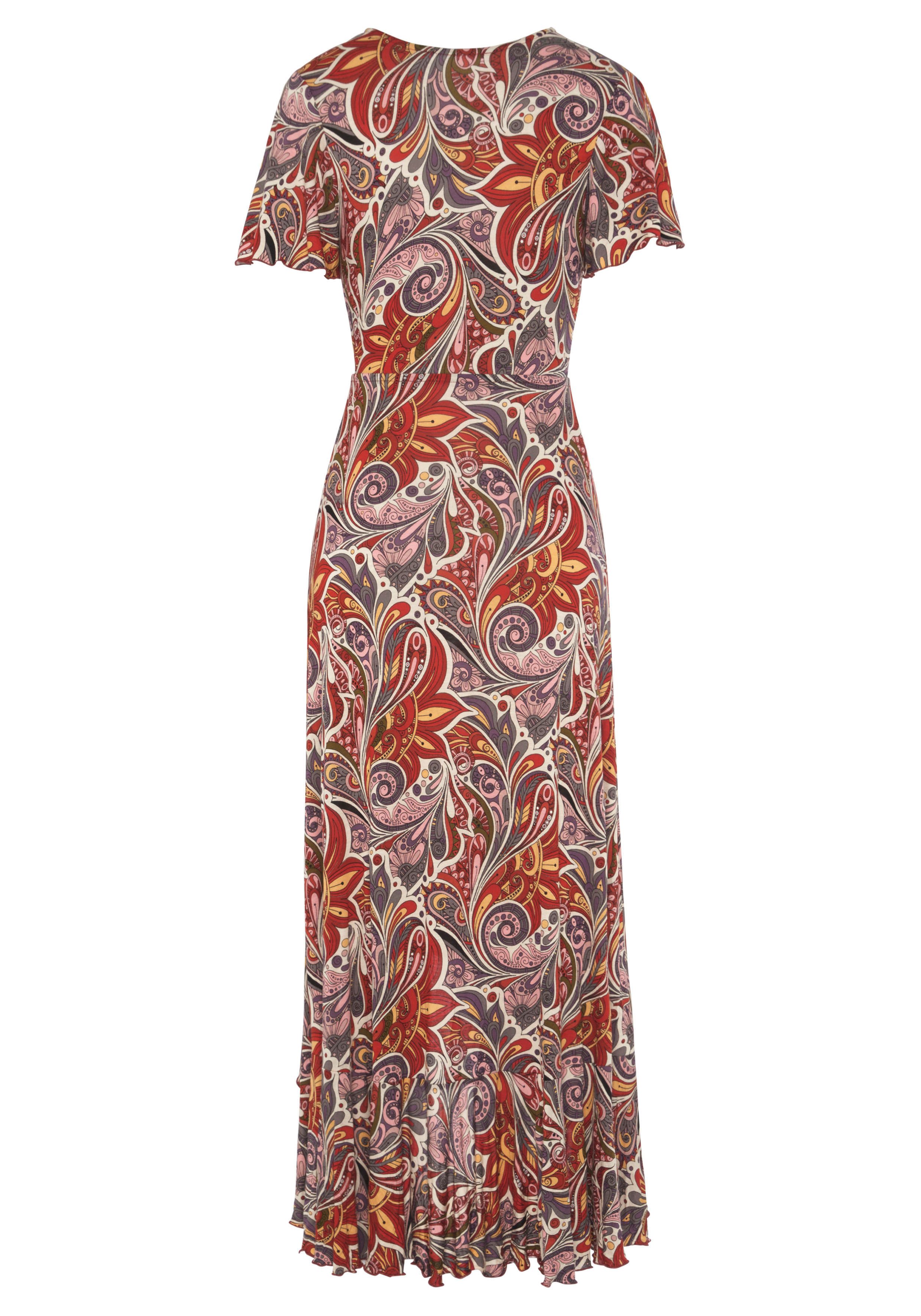 LASCANA Maxikleid mit Paisleydruck, Schlitz und Volant, Flügelärmel Druckkleid, luftiges Sommerkleid, modisches Jerseykleid, casual