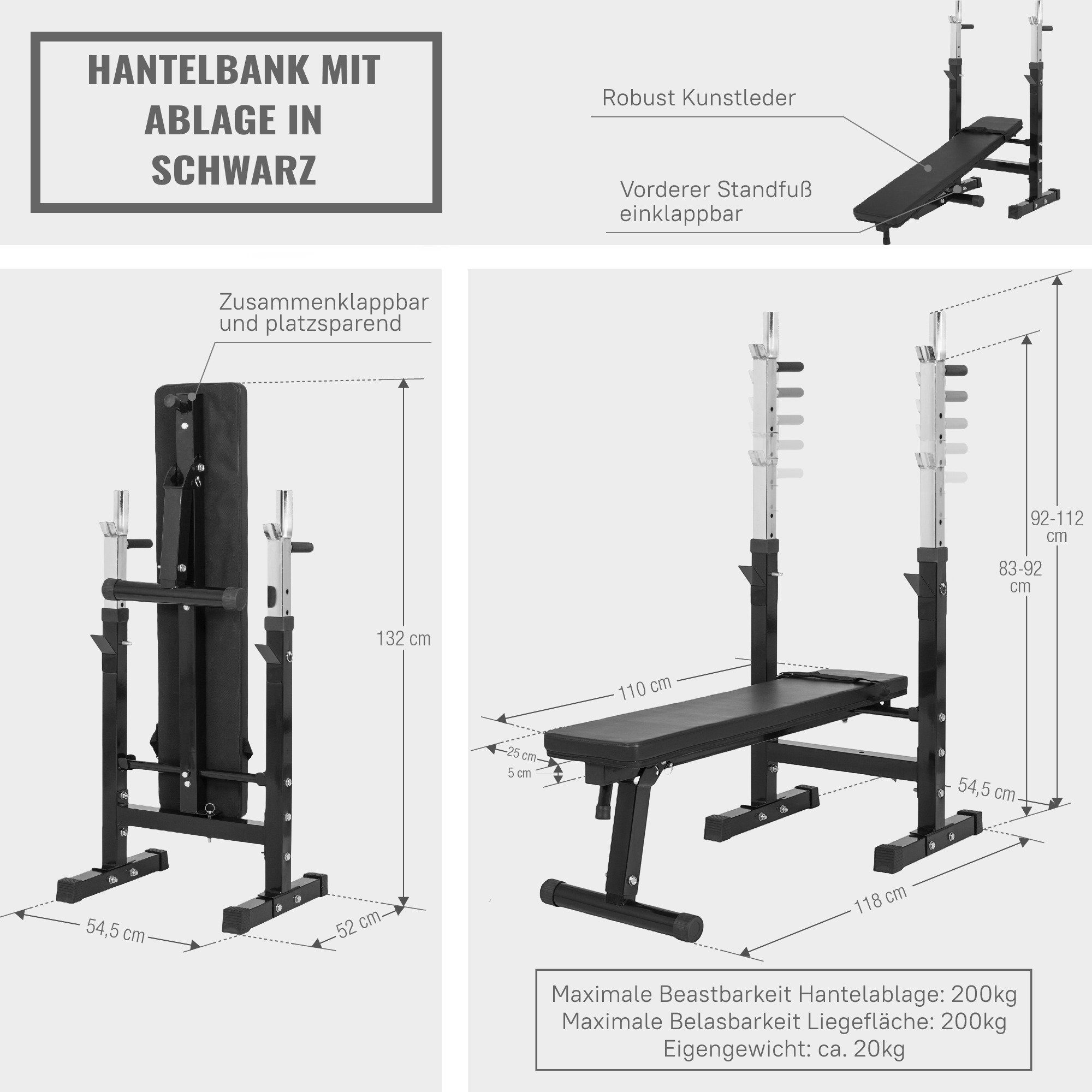GORILLA SPORTS Hantelbank Hantelbank Komplettset 100 kg, (37-tlg)