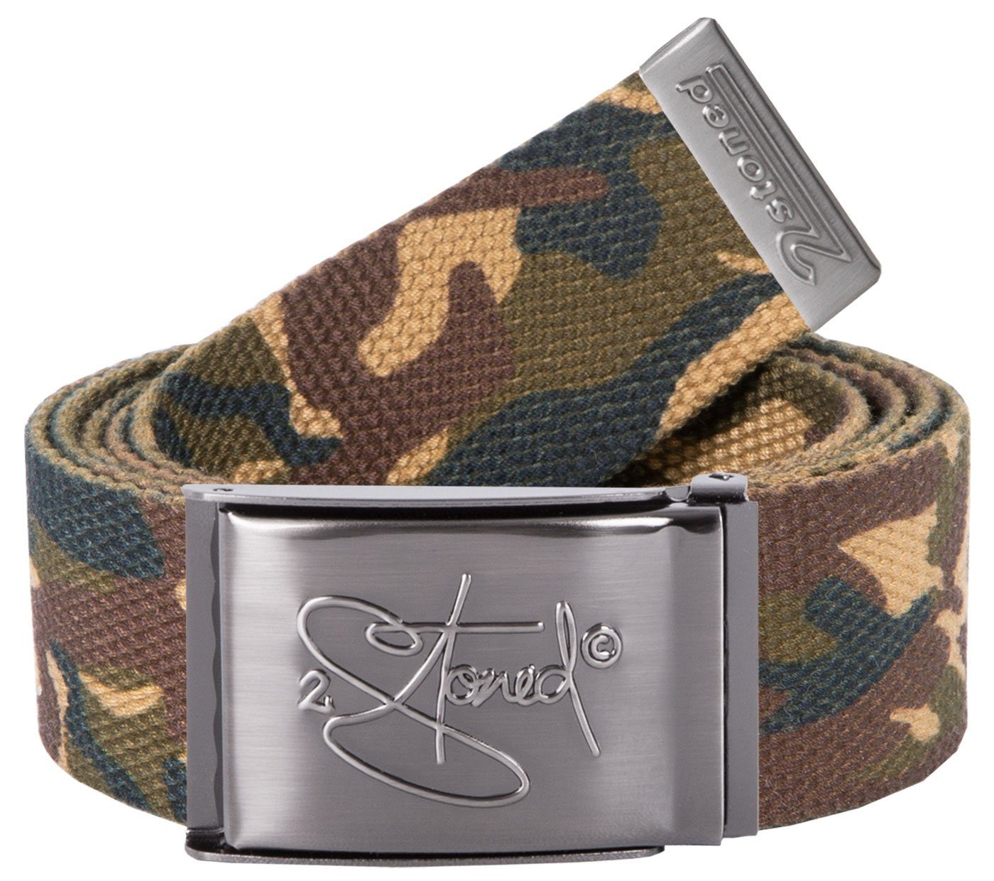 2Stoned Koppelgürtel Canvas Belt Camouflage, Schnalle Matt geprägt, 4cm breit, 120cm lang individuell kürzbar, stufenlos verstellbar