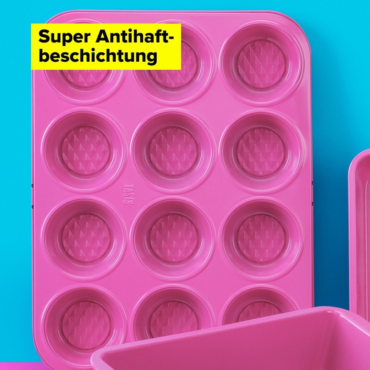 Tasty Muffinform 12er Set, Pinke Backform mit Diamantstruktur für Muffins & Cupcakes