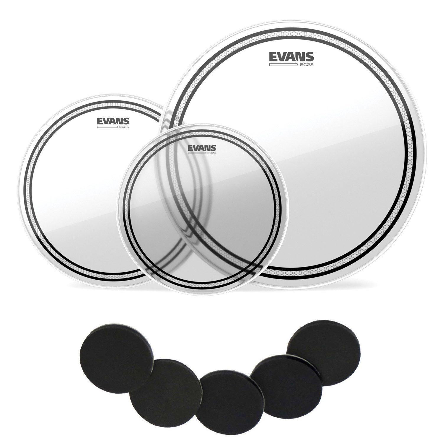 Evans Schlagzeug Evans EC2SCLR-R 10-12-16 Clear Tom Pack Rock mit Damper Pads, Evans Fell-Set
