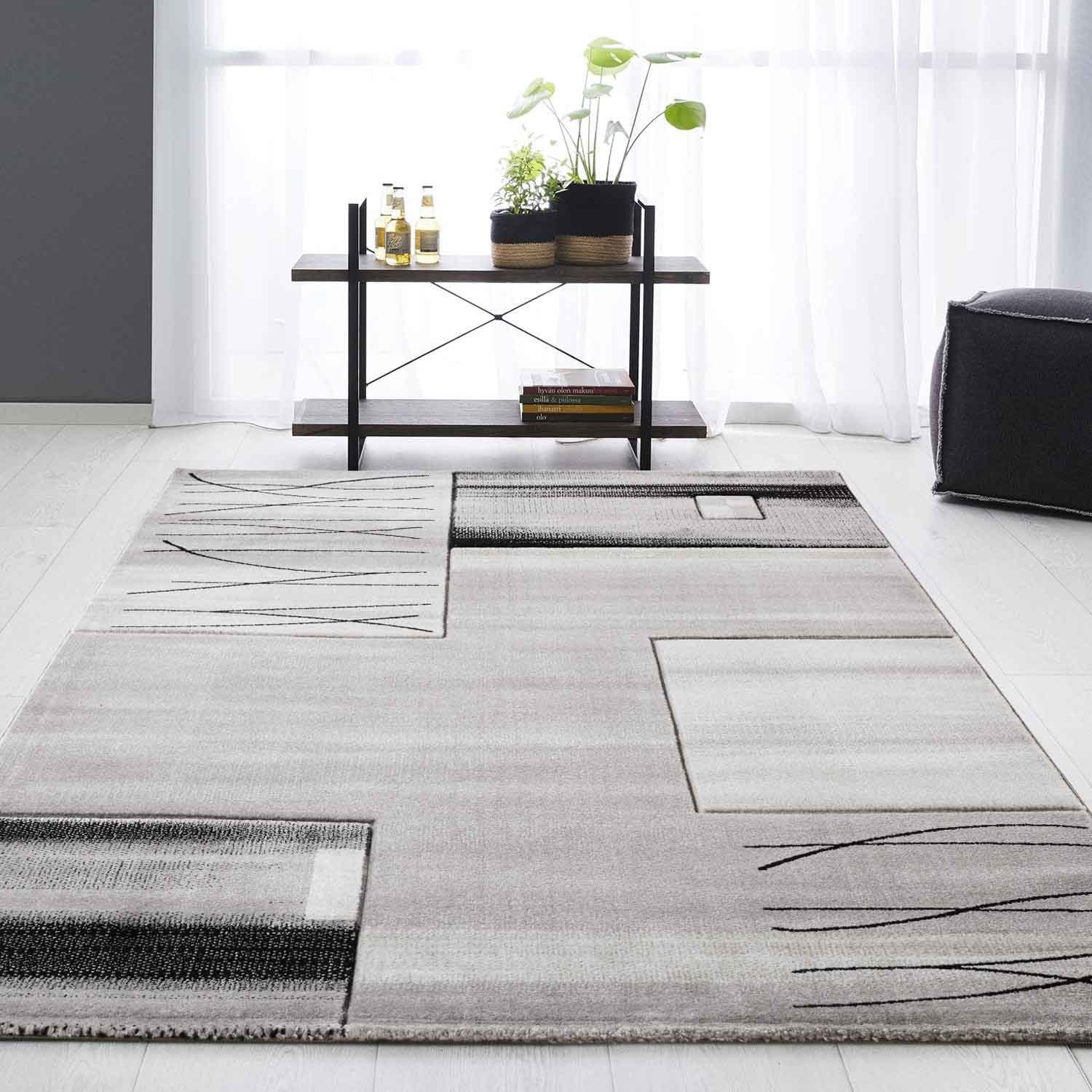 Vimoda Teppich Wohnzimmer Designer Teppich Grau Kachel Motiv, Rechteckig, H günstig online kaufen