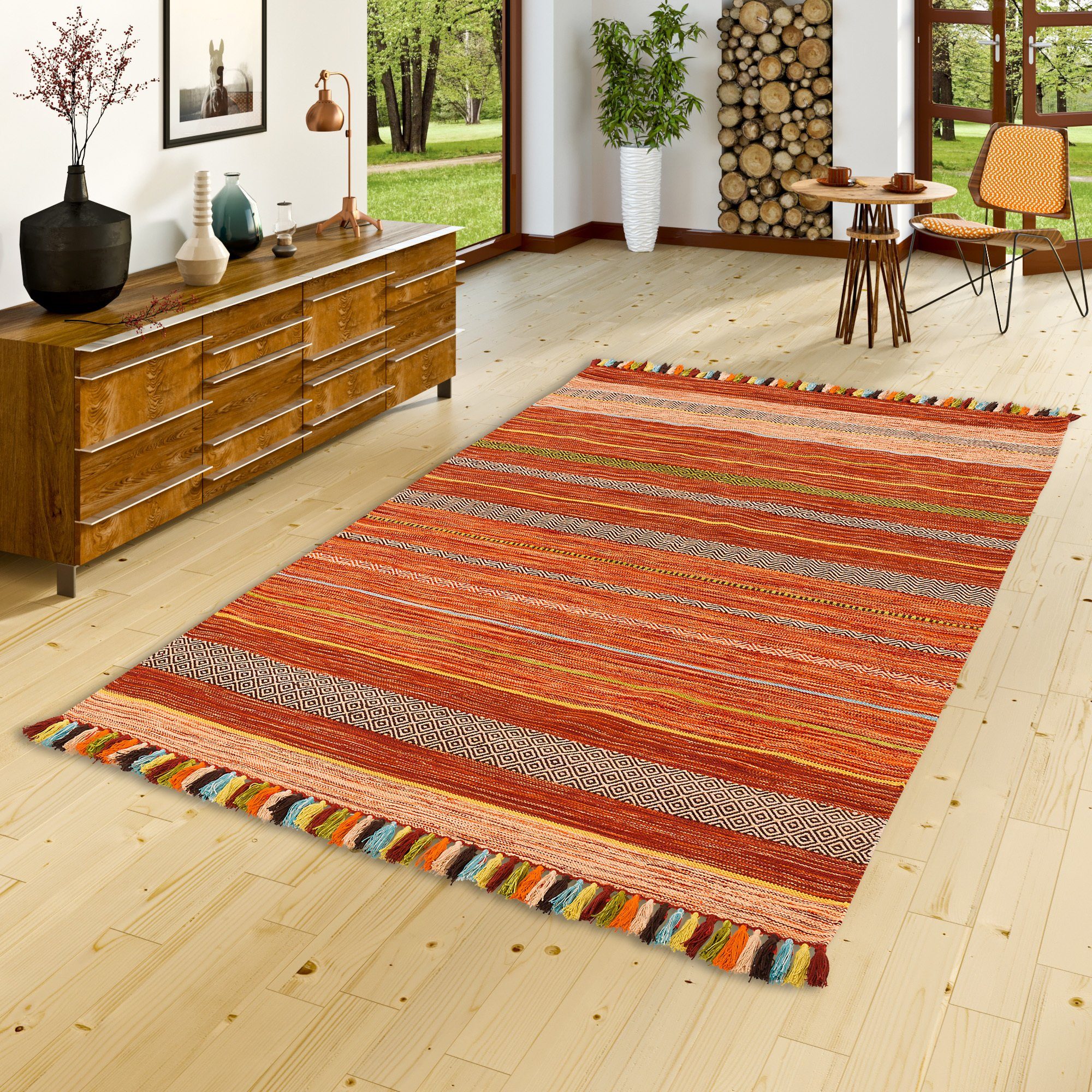 Pergamon Wollteppich Natur Teppich Kelim Kalleen, Rechteckig, Höhe: 8 mm