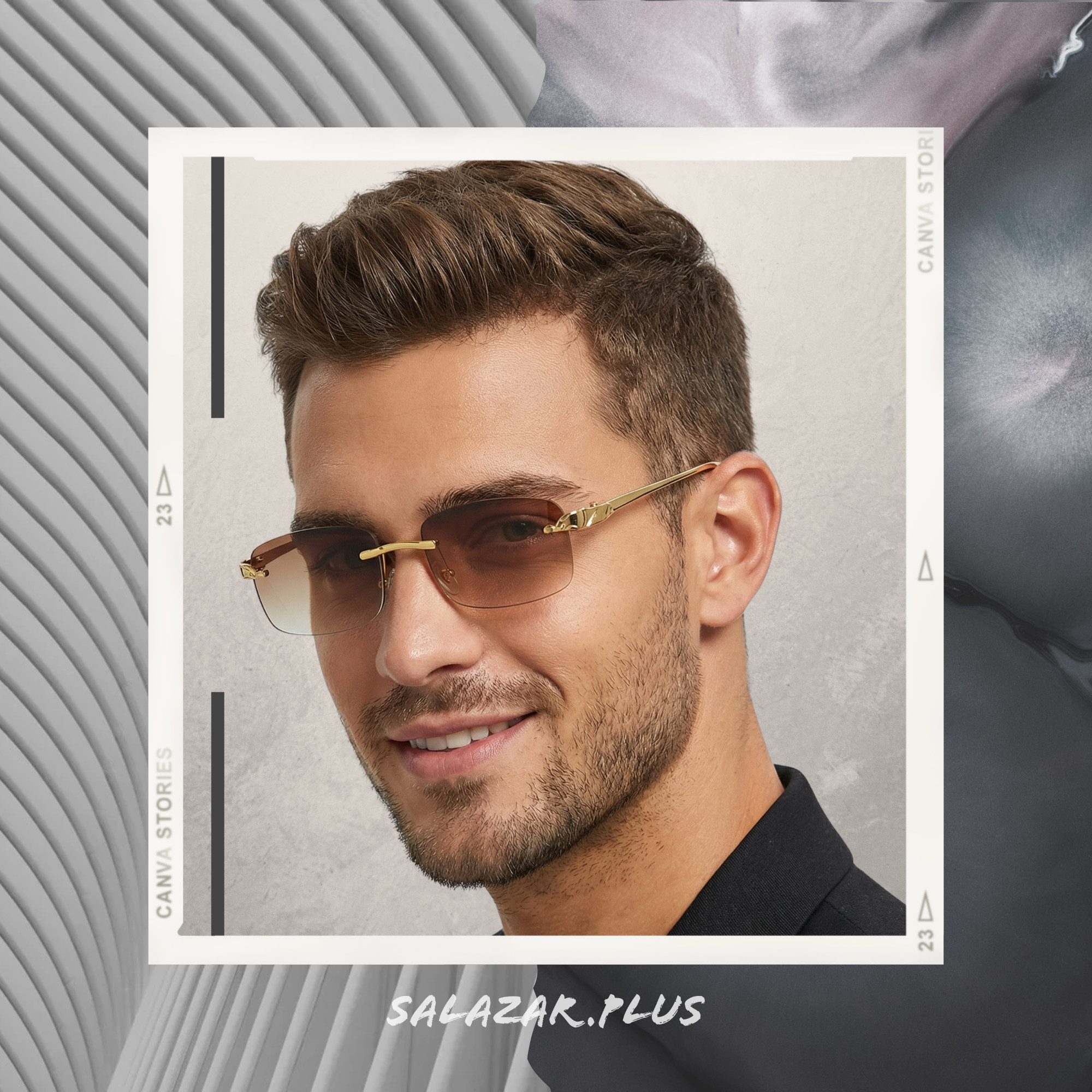 salazar.plus Sonnenbrille Randlos Rechteckig Unisex 4 Farben Rahmenlos Damen Herren Brille Randlose rechteckige Sonnenbrille UV400 Cat.1-3 ultraleicht & modern