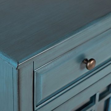 Lomadox Sideboard ALLORA-143, Vintage Kommode 178 cm Akazie Lack antik blau 4 Türen 2 Schubkästen