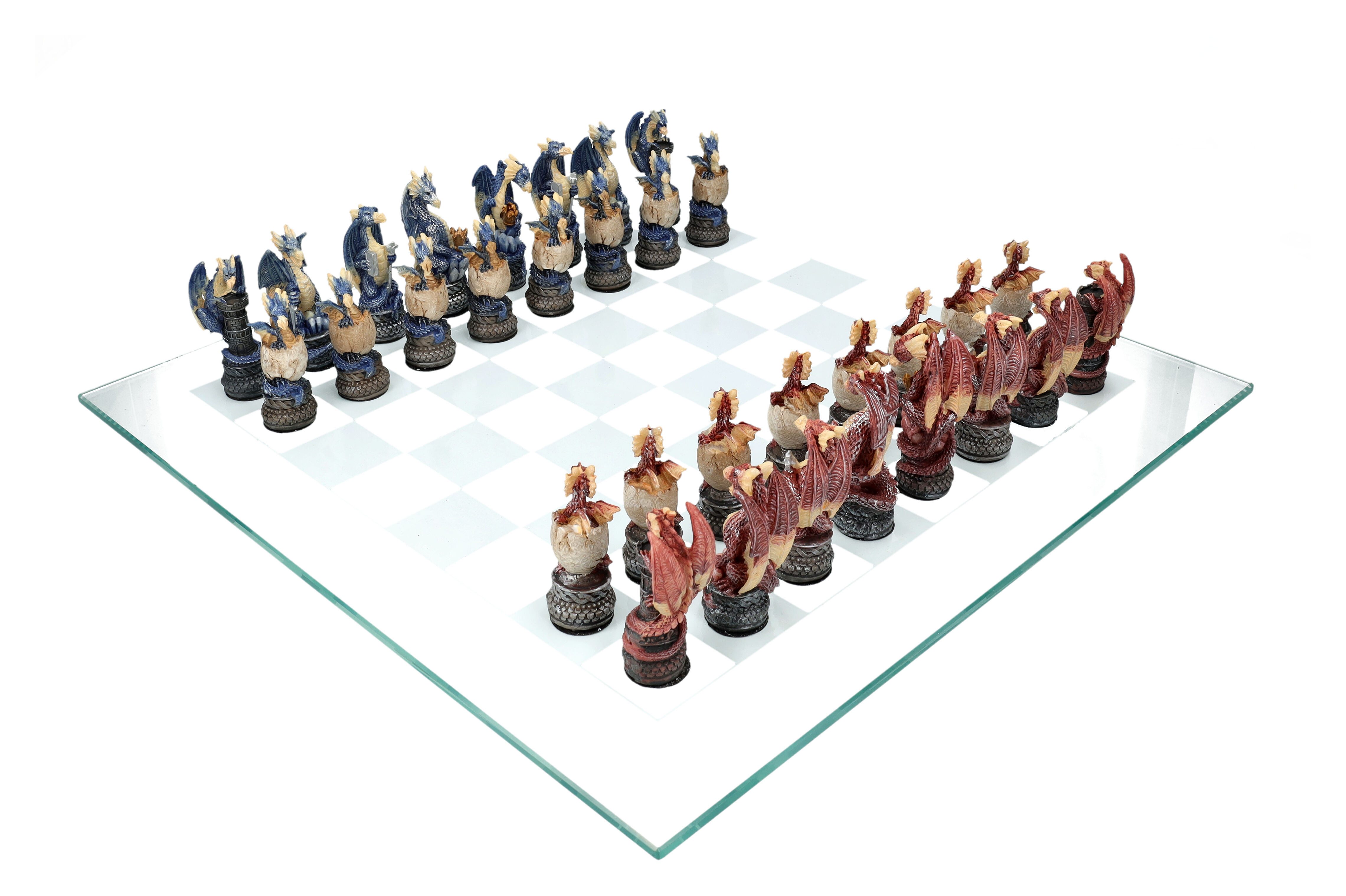 Figuren Shop GmbH Spiel Schachspiel Drachen - Rot vs. Blau - Fantasy Dekoration Schach