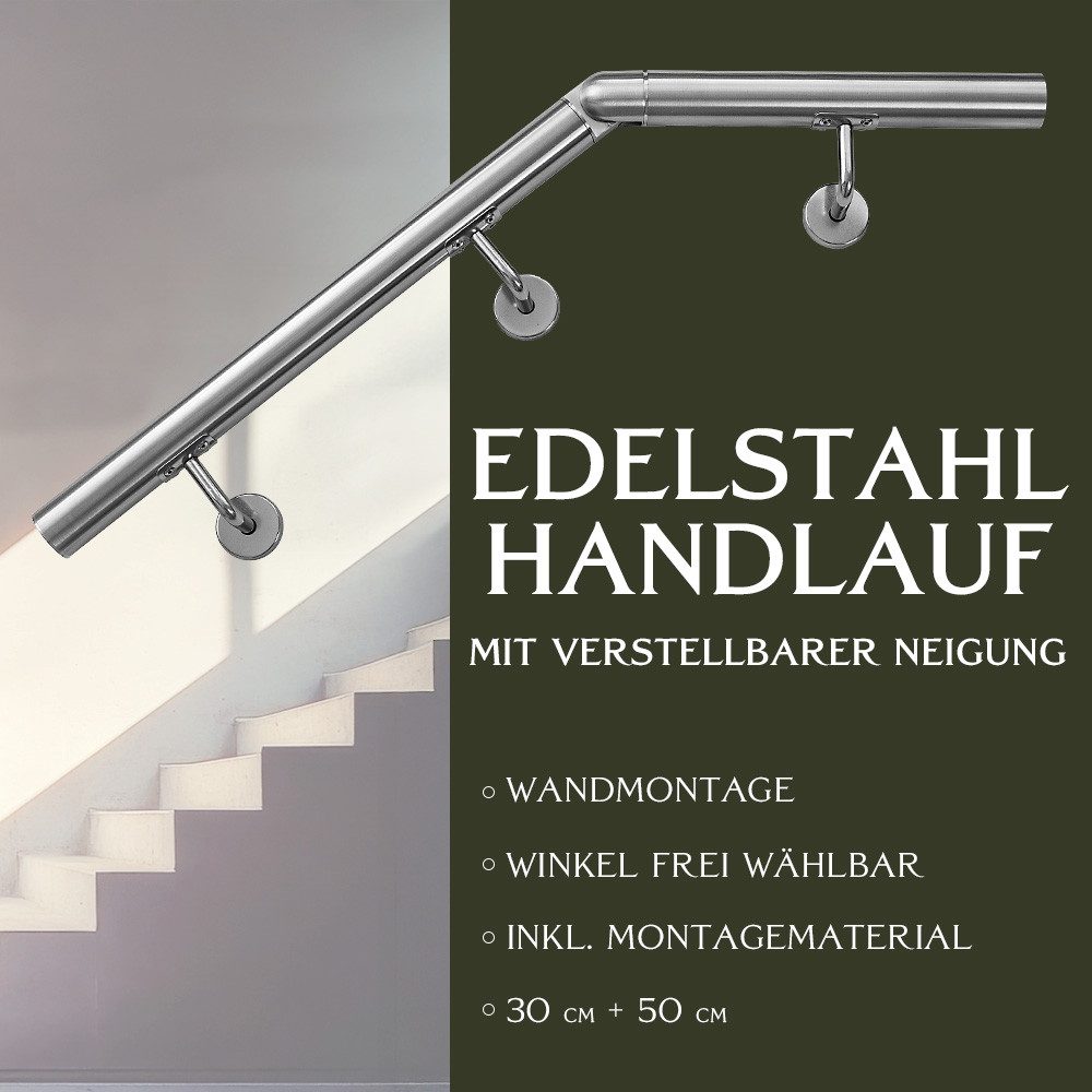 V2Aox Handlauf Handlauf aus Edelstahl mit Winkel 50 cm Gelenkverbinder Geländer