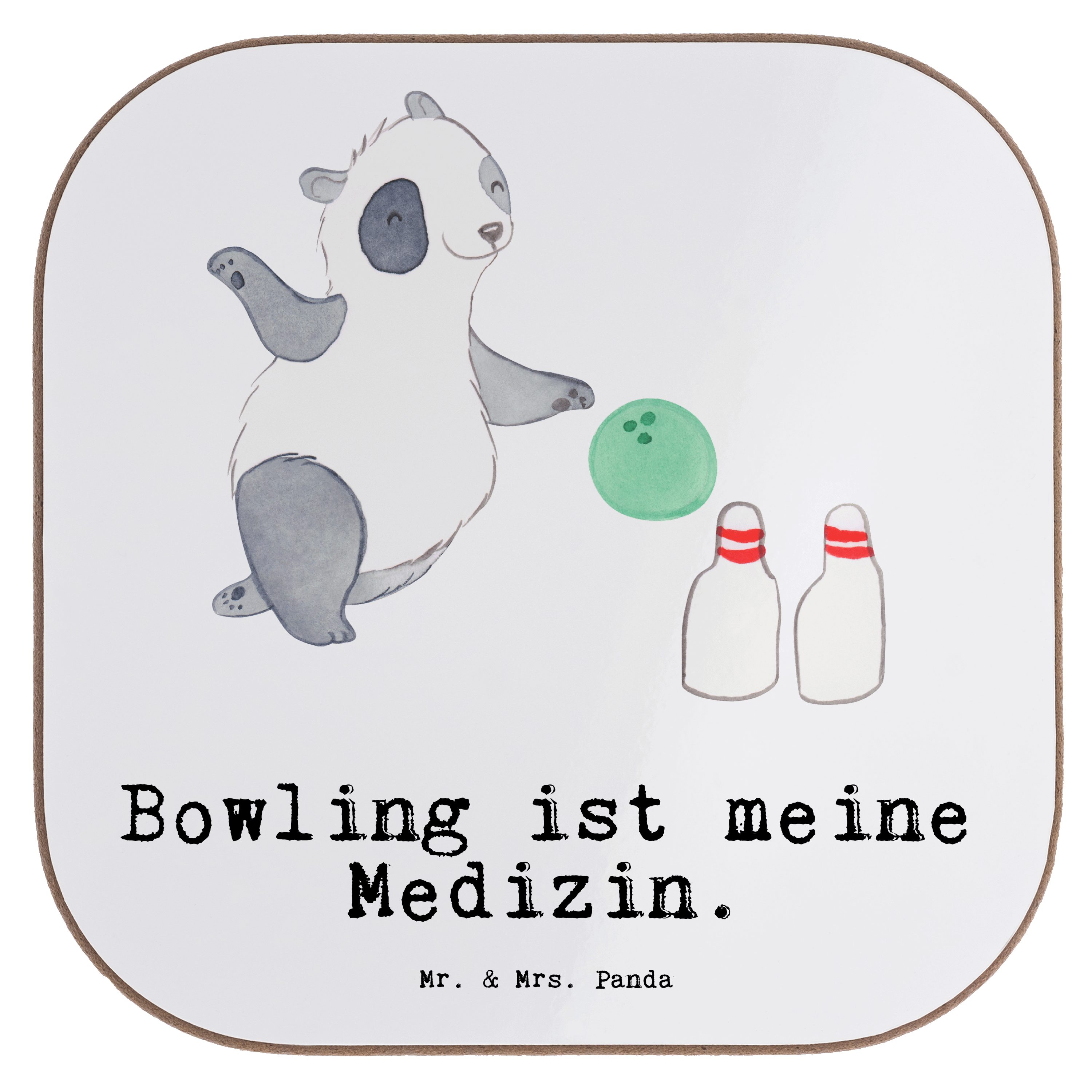 Mr. & Mrs. Panda Getränkeuntersetzer Gewinn, Glasuntersetzer, 1-tlg. Panda Dan, Weiß - Bowling Geschenk, Medizin 