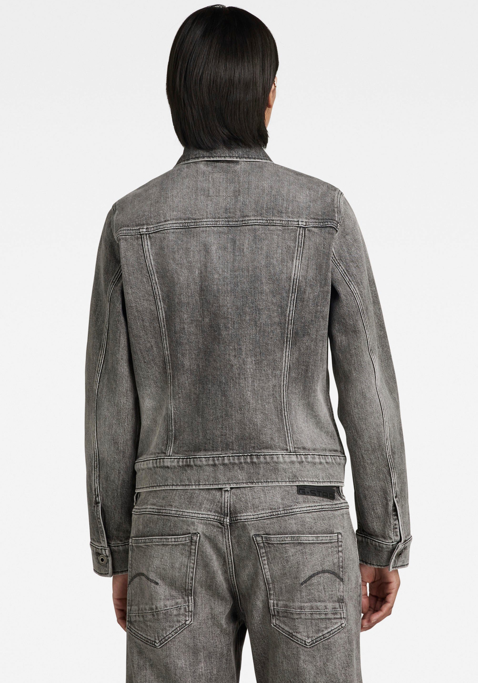 carbon Arc aufgesetzten Jeansjacke G-Star Pattentaschen Ösenknöpfen faded mit jacket 3D mit RAW
